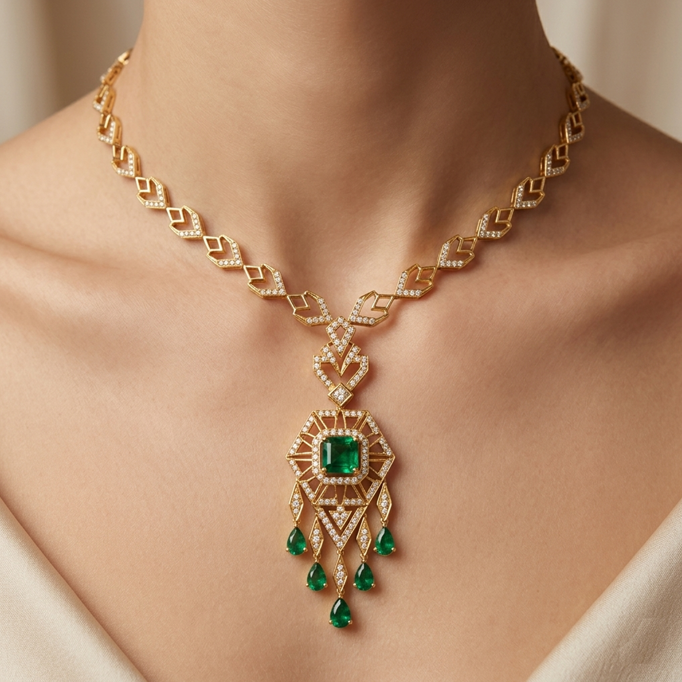 Gold & Diamond Dailywear Necklace Set KRC60120
