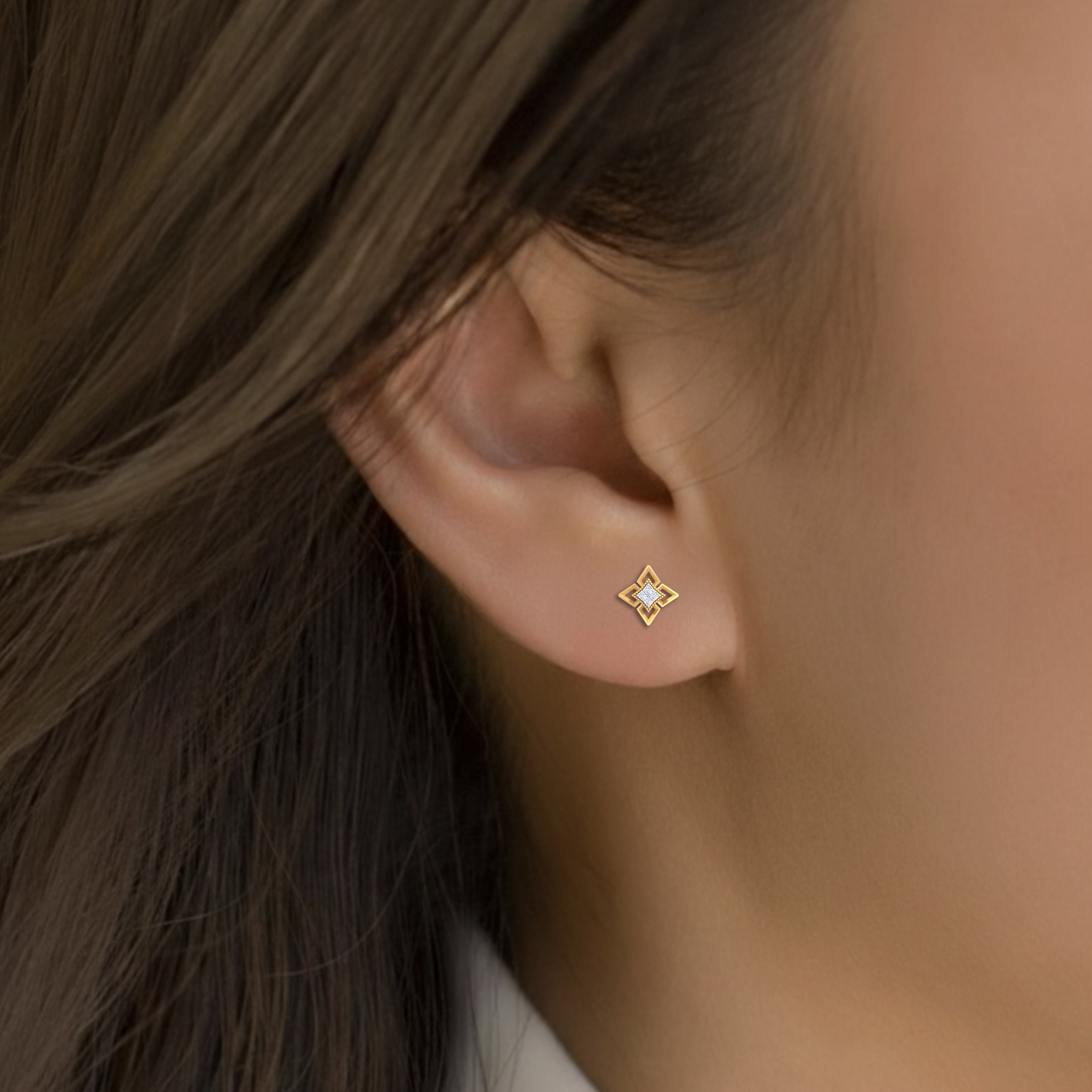 Yellow Gold Diamond Earring close up shot | under 40k 