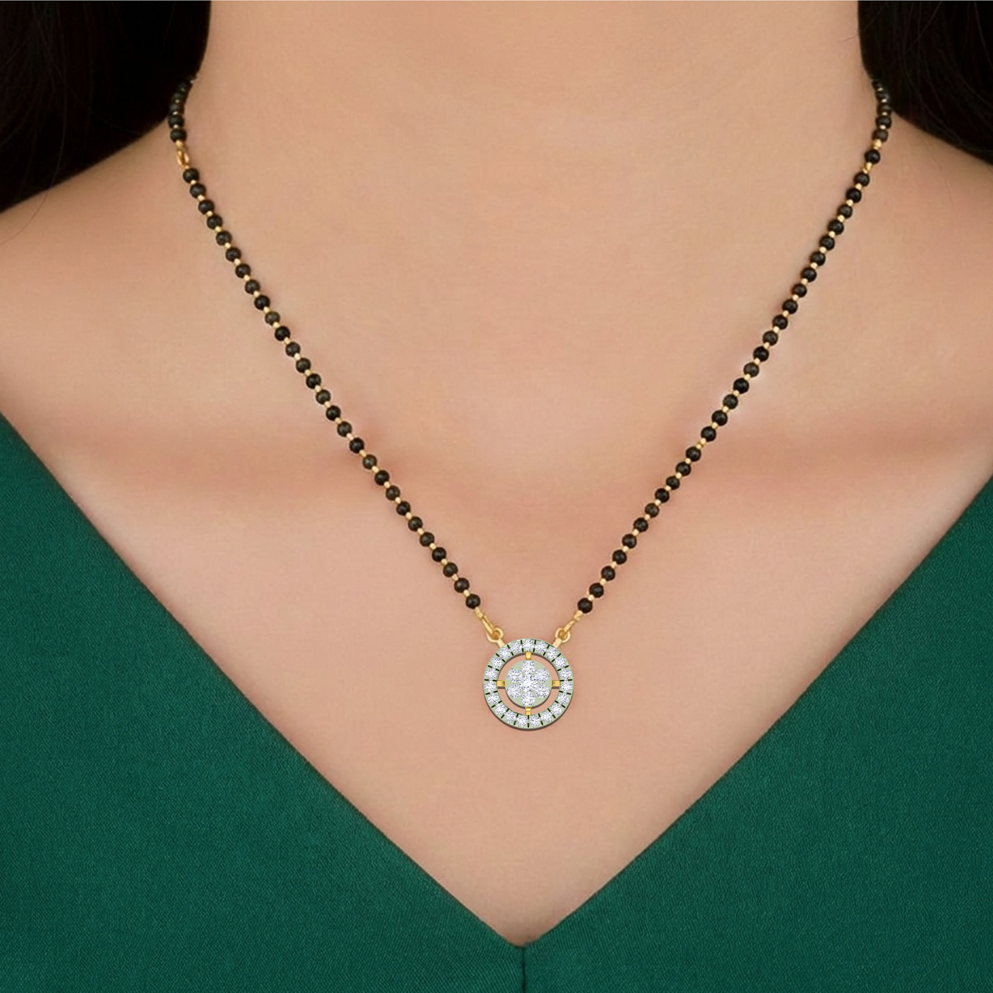 Gold & Diamond Halo Mangalsutra For Women KRC50086