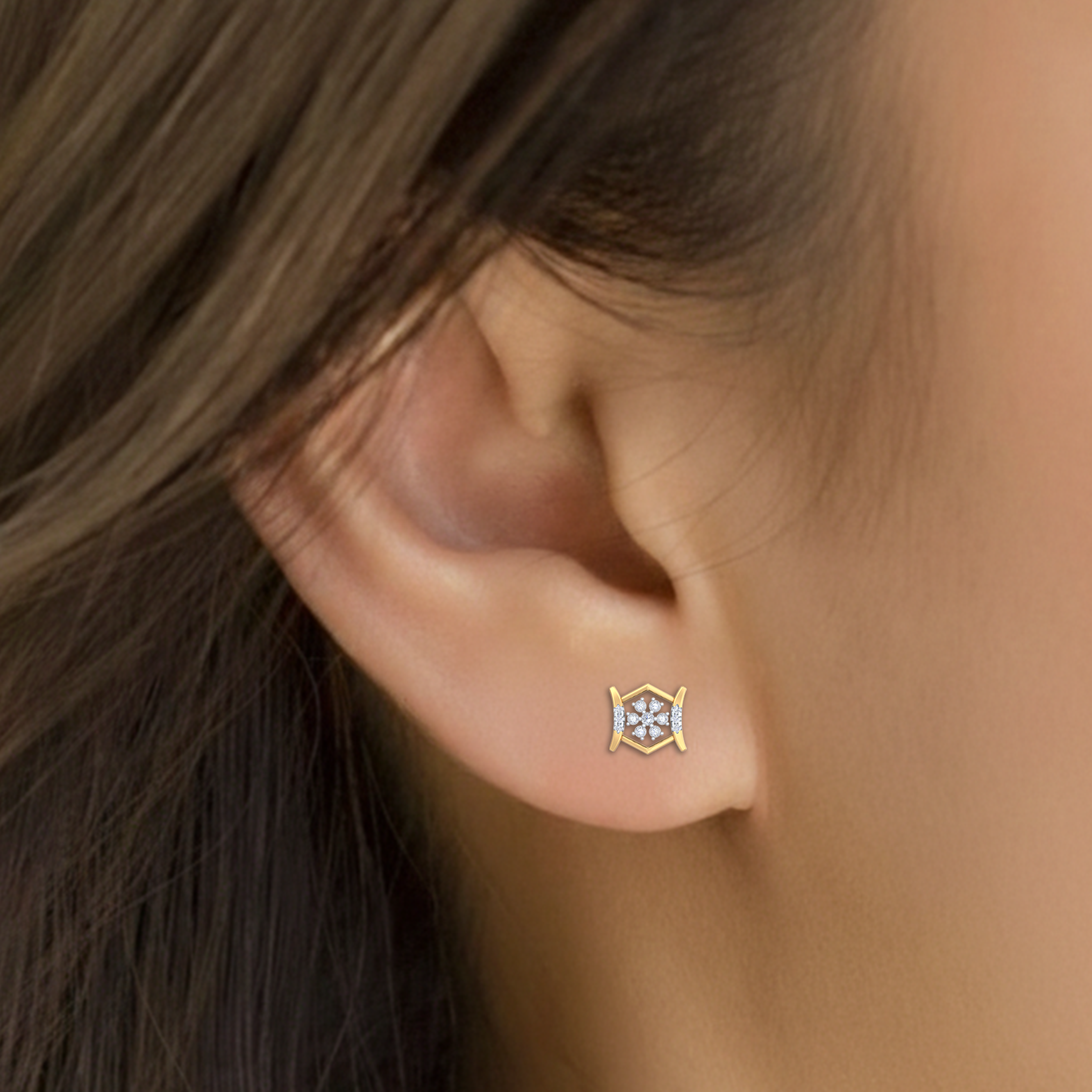Yellow Gold Diamond Earring close up shot | under 40k 