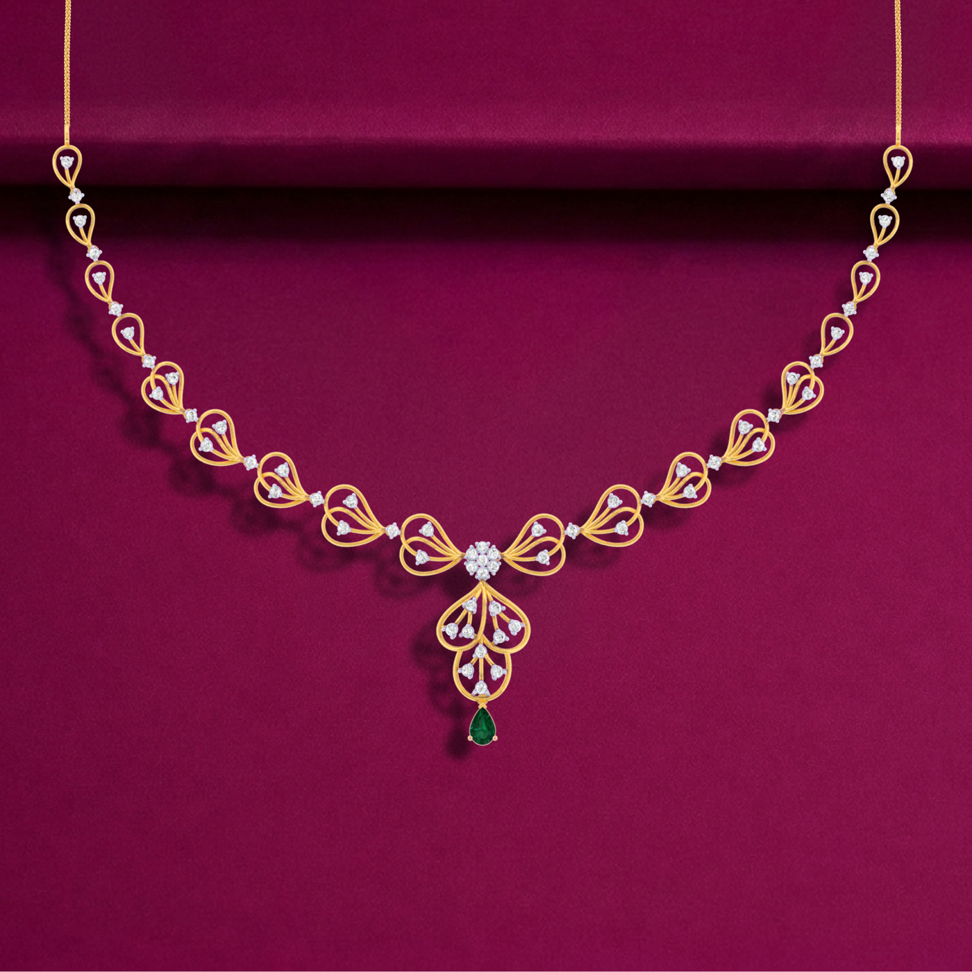 Gold & Diamond Gemstone Necklace Set KRC60122