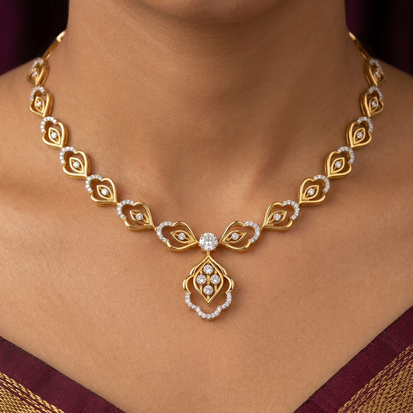 Gold & Diamond Dailywear Necklace Set KRC60093