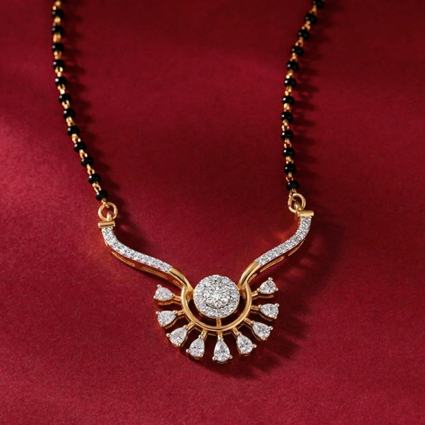 Gold & Diamond Floral Mangalsutra For Women KRC50097