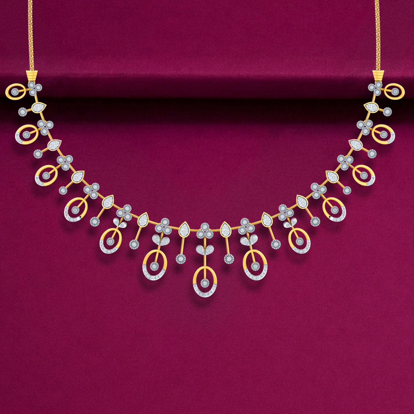 Gold & Diamond Choker Necklace Set KRC60150