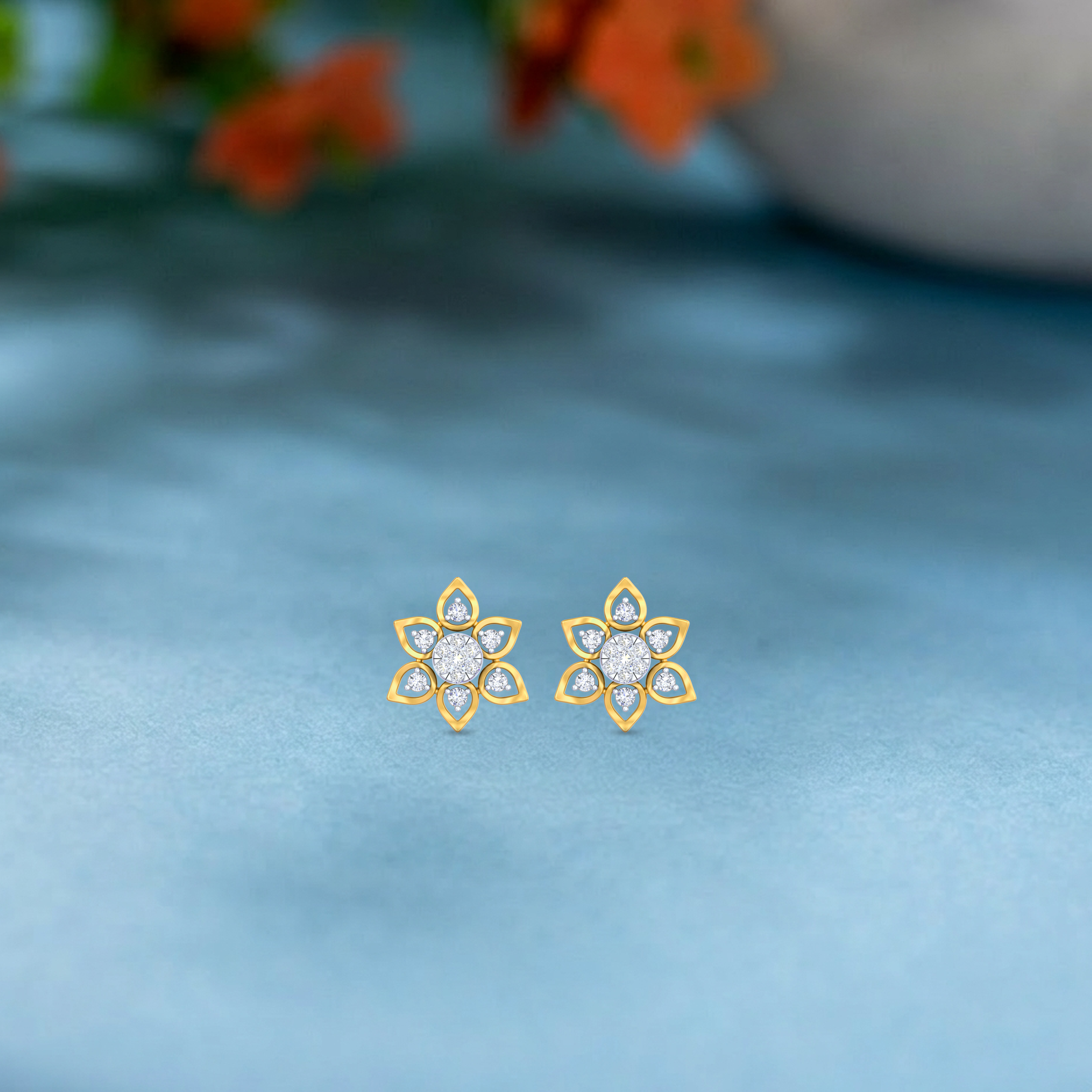 Floral Yellow Gold Diamond Earring | under 40k 