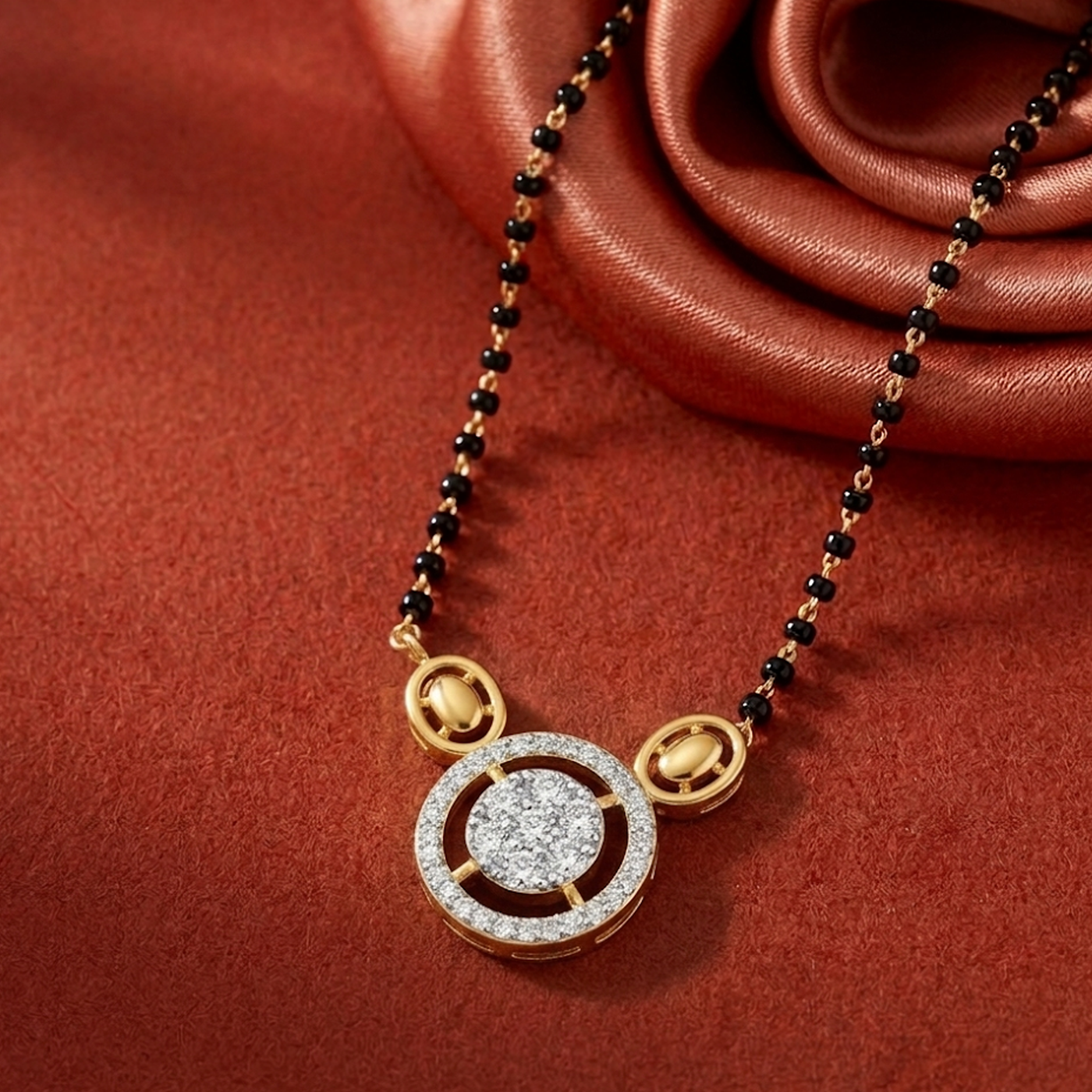 Gold & Diamond Round Shape Mangalsutra For Women KRC50115