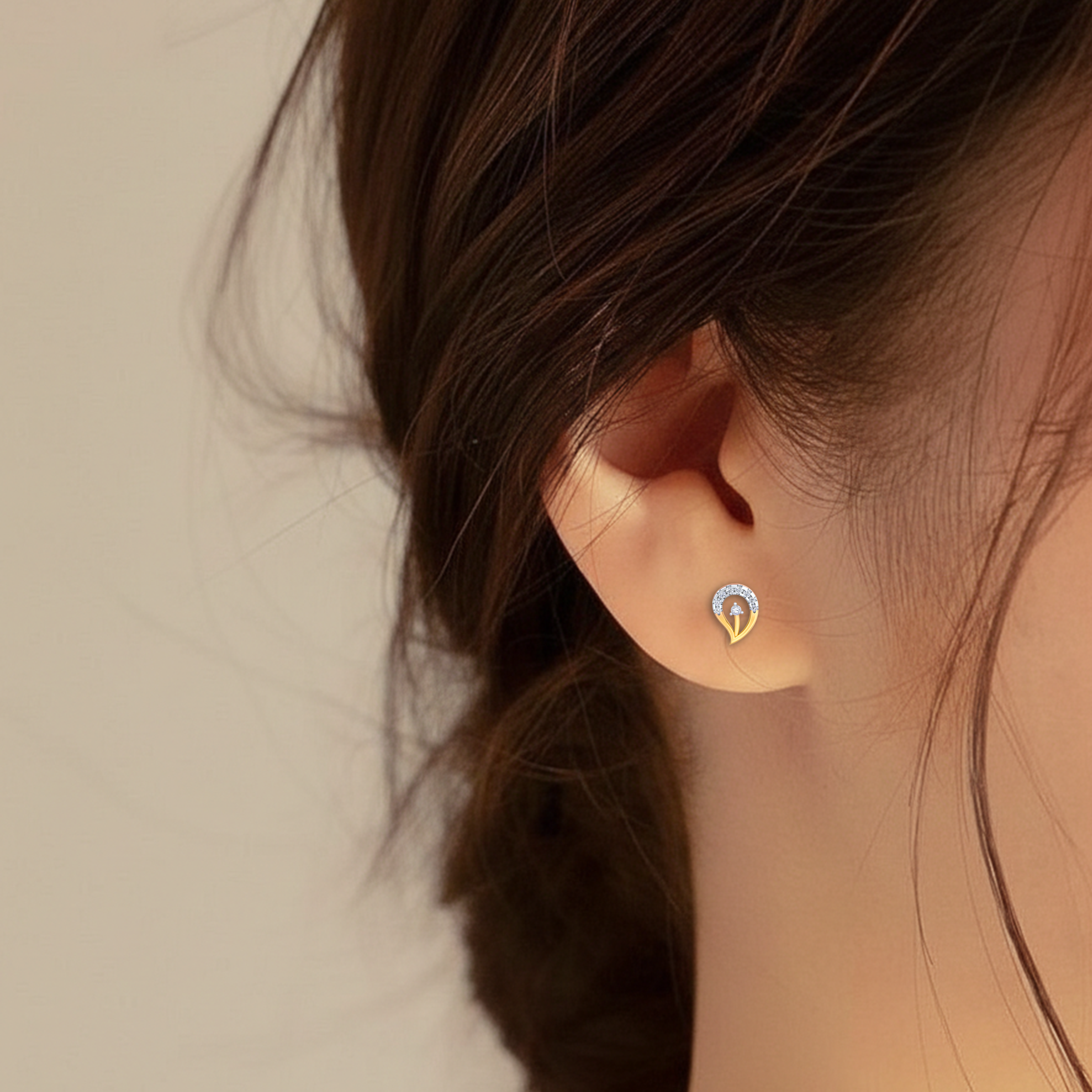 Yellow Gold Diamond Earring close up shot| under 40k 