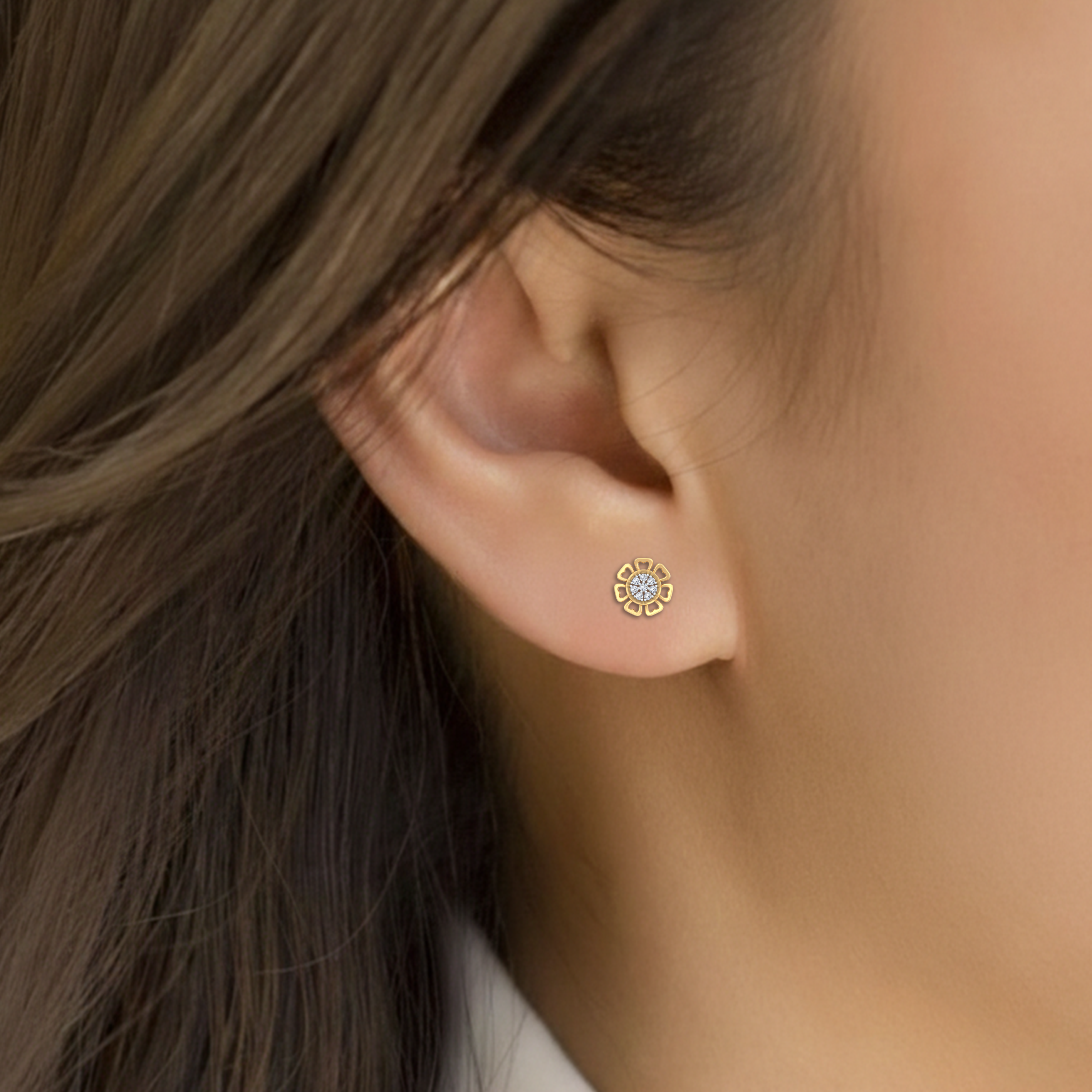Yellow Gold Diamond Earring close up shot | under 40k 