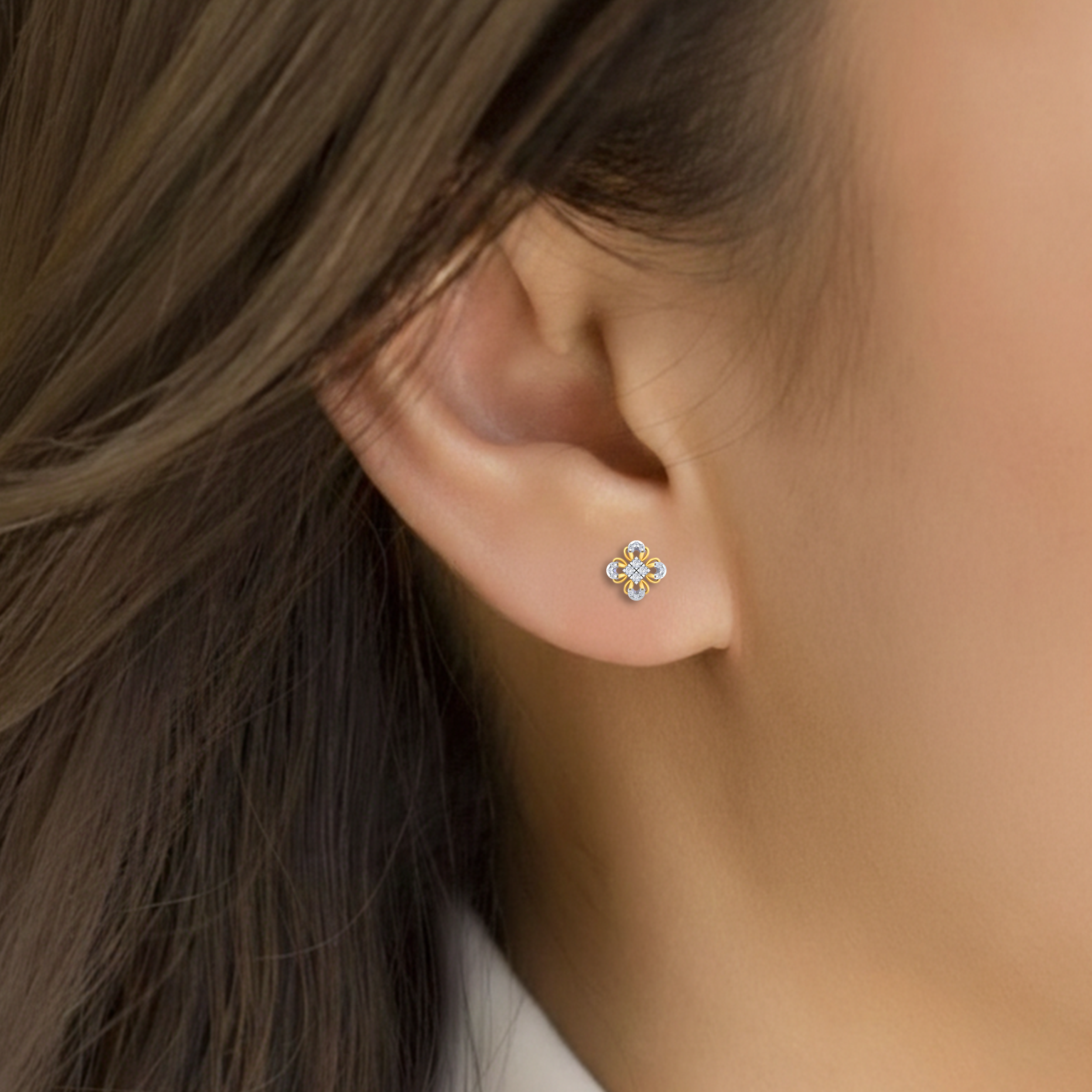 Floral Yellow Gold Diamond Earring close up shot| under 40k 