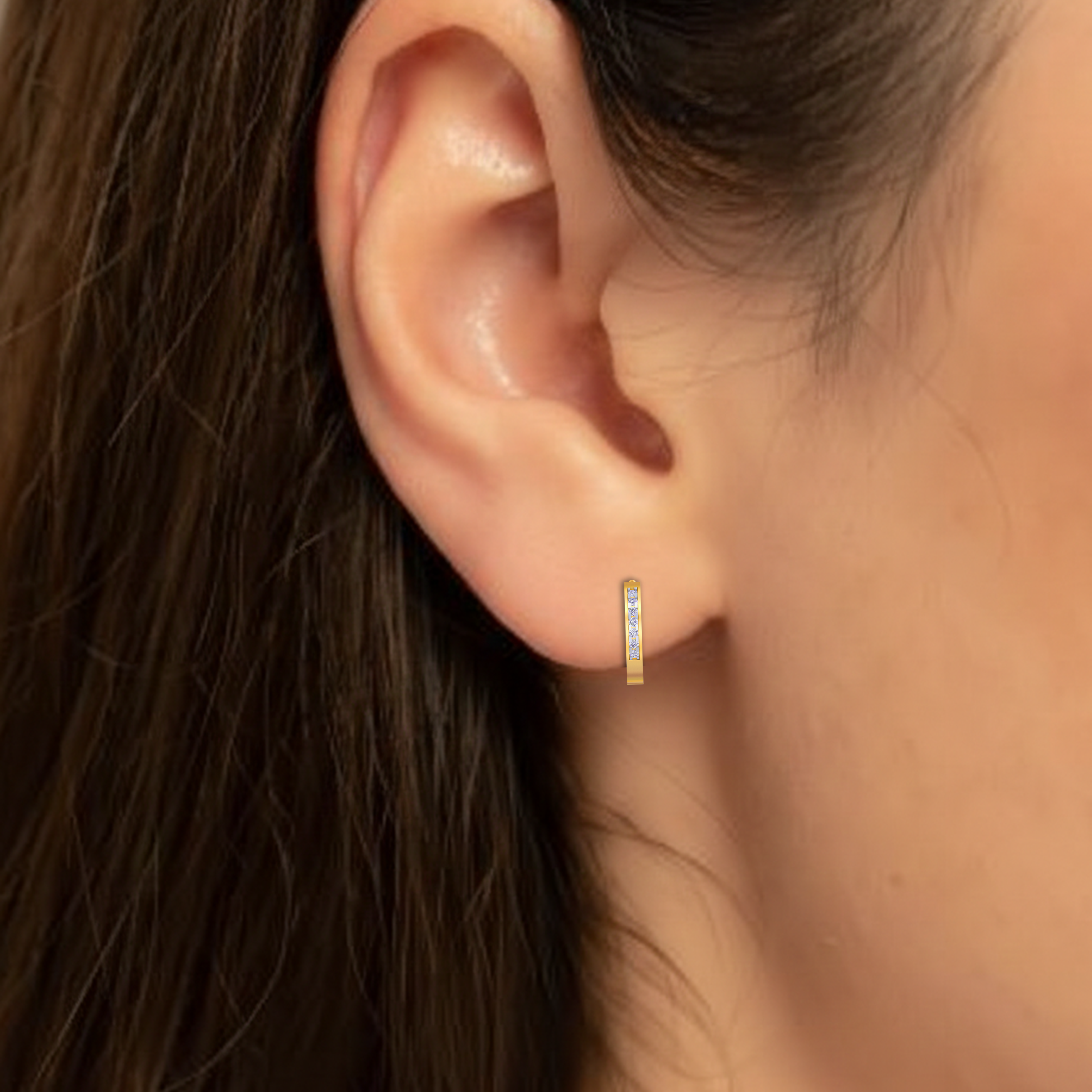 Hoop Yellow Gold Diamond Earring close up shot | under 40k 