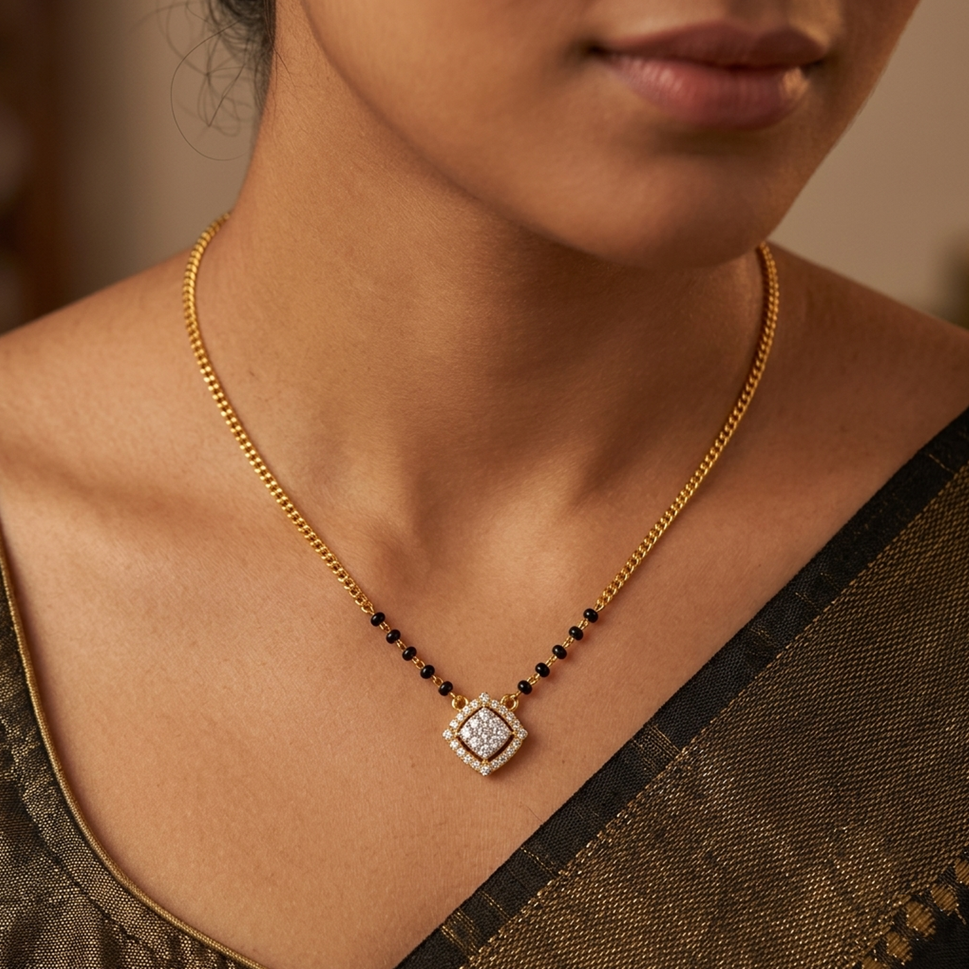 Gold & Diamond Modern Beaded Mangalsutra For Women KRC50158