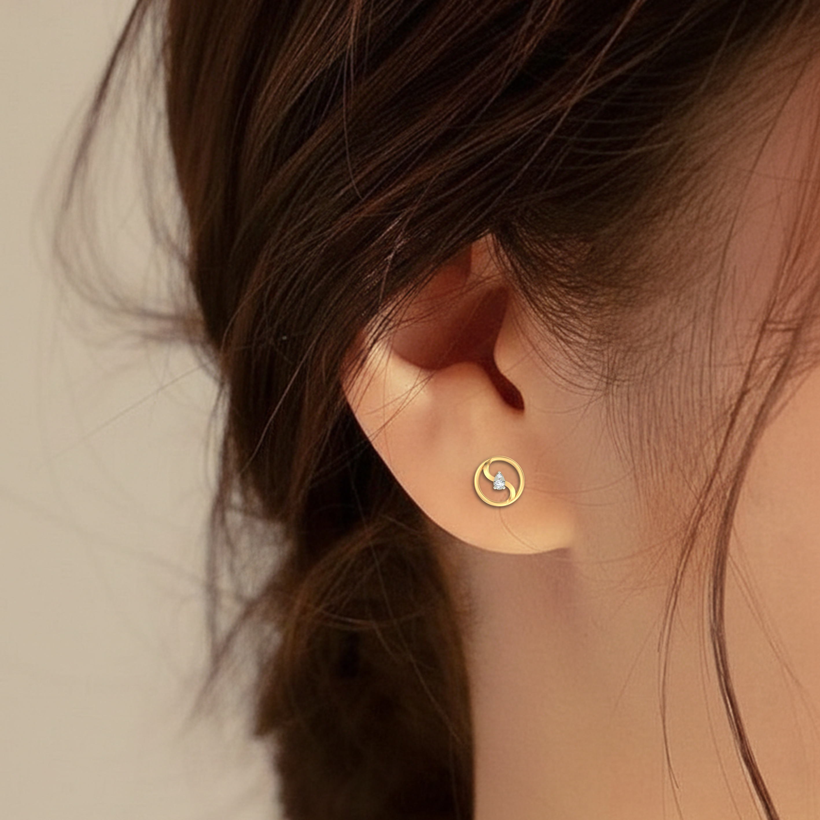 Yellow Gold Diamond Earring close up shot | under 40k 