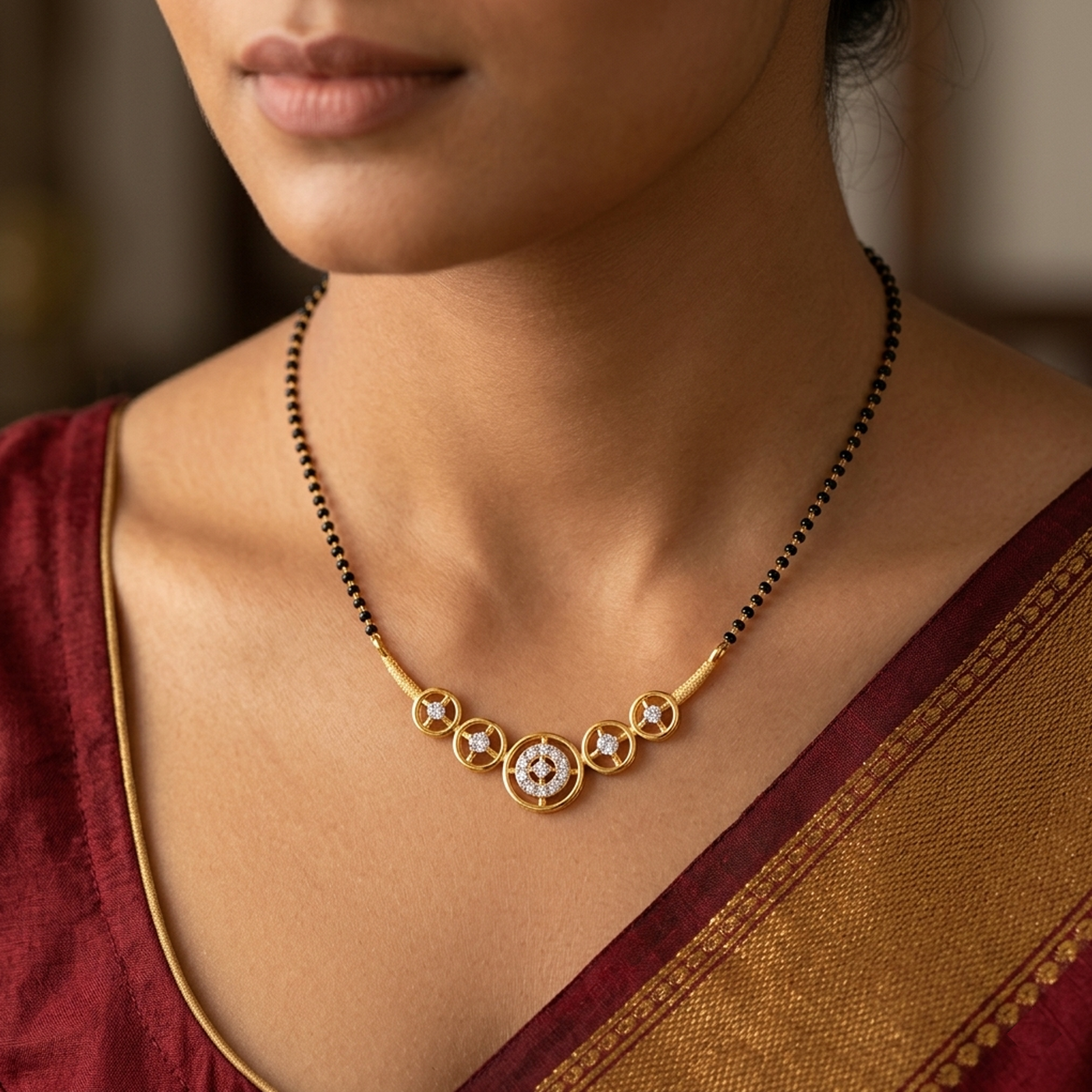 Gold & Diamond Halo Mangalsutra For Women KRB50030