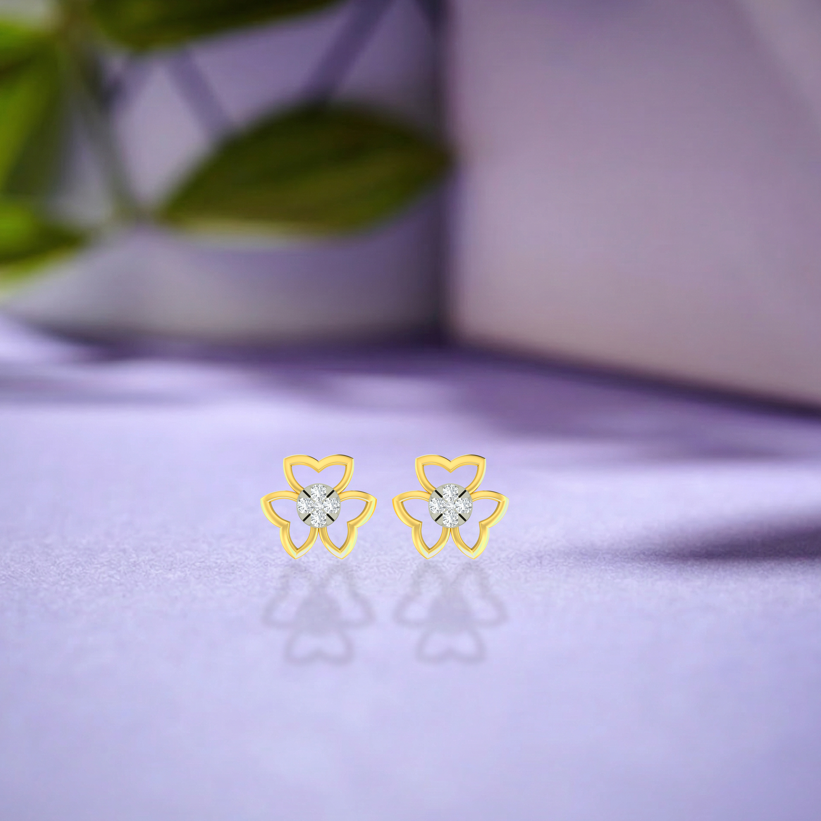 Floral Yellow Gold Diamond Earring | under 40k 