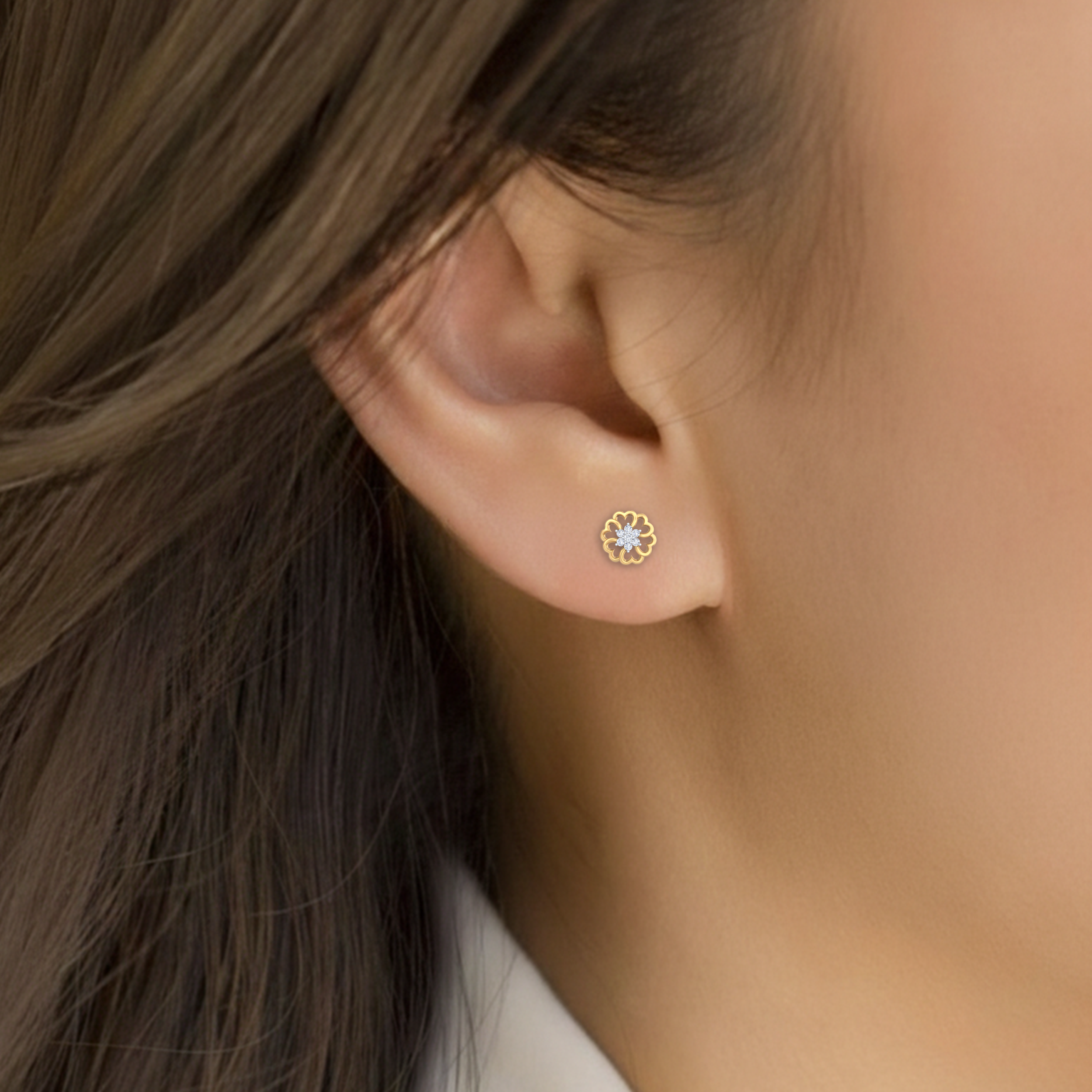 Floral Yellow Gold Diamond Earring close up shot | under 40k 