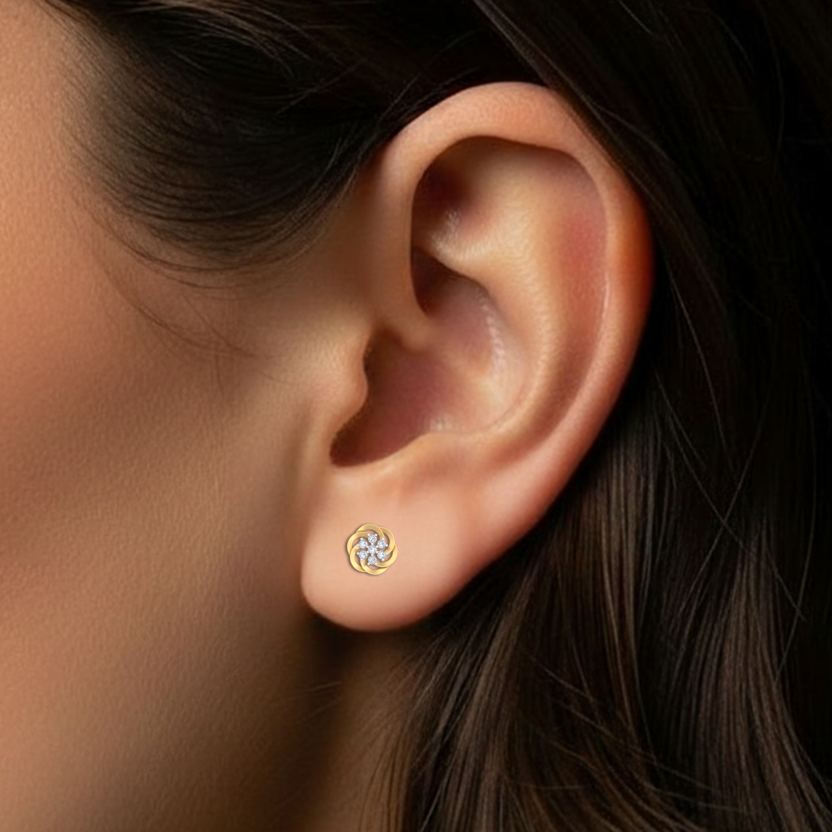 Yellow Gold Diamond Earring close up shot| under 40k 