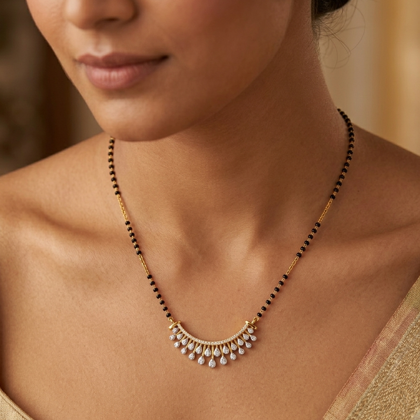 Gold & Diamond Curved Mangalsutra For Women KRC50145