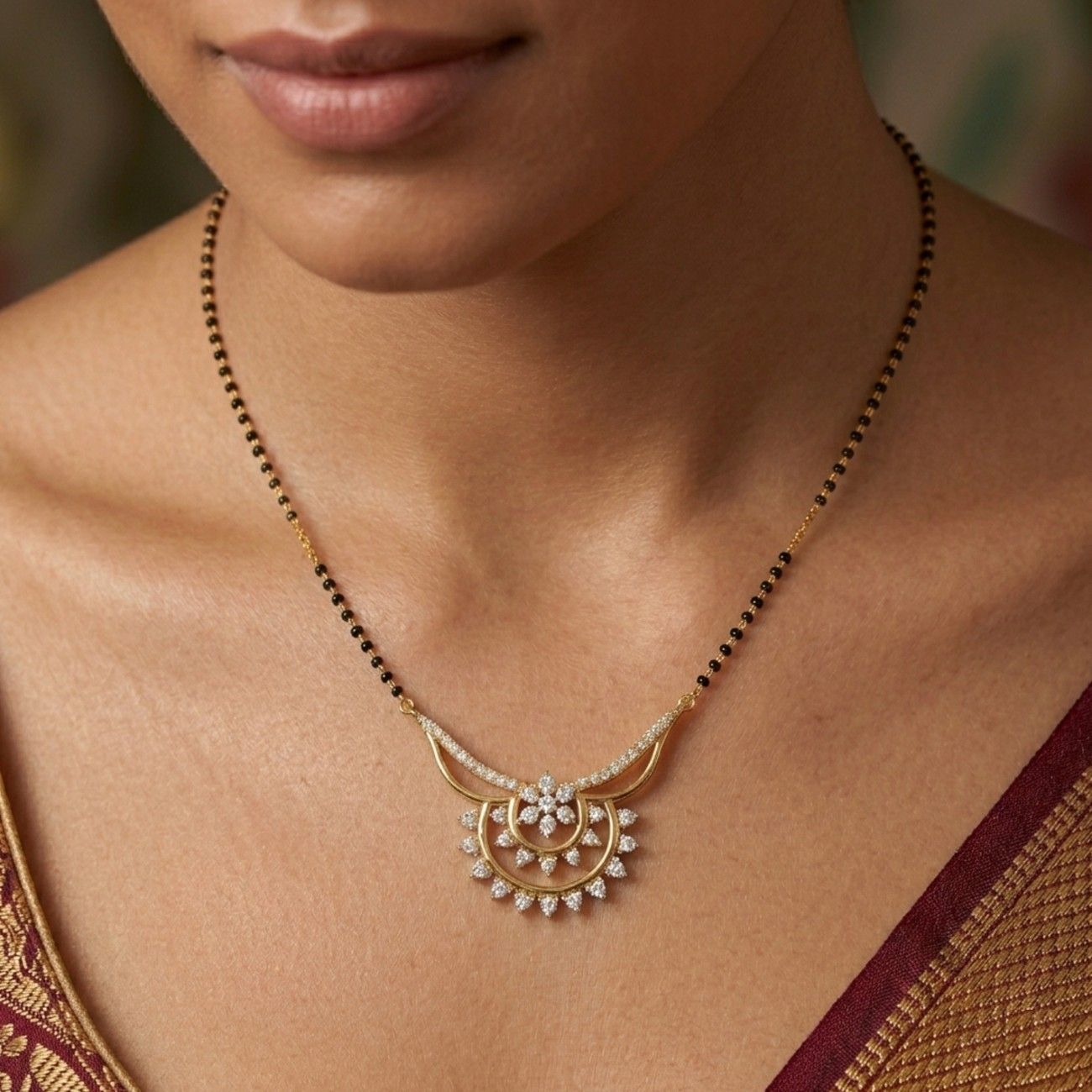 Women wearing gold and diamond bridal mangalsuta
