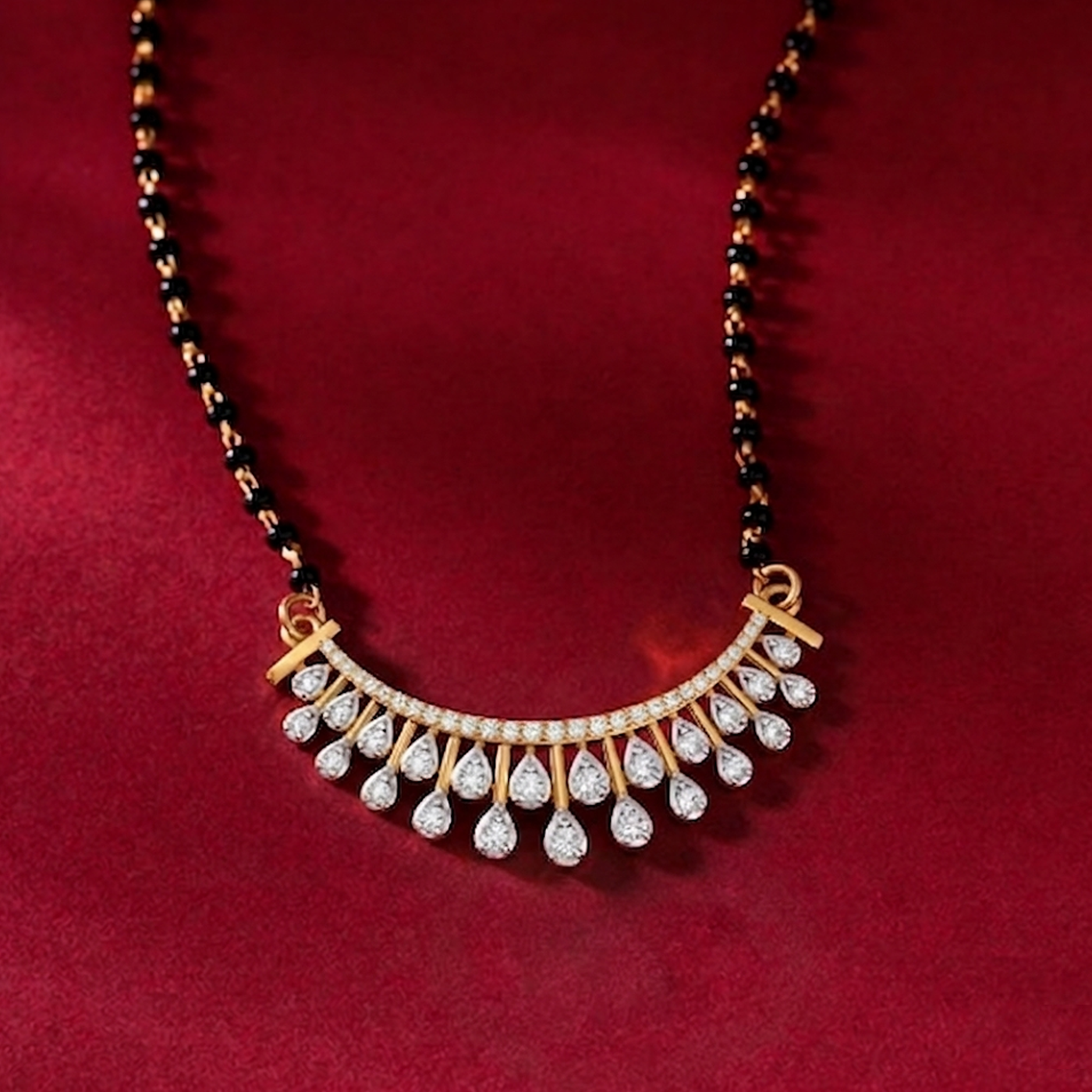 Gold & Diamond Curved Mangalsutra For Women KRC50145