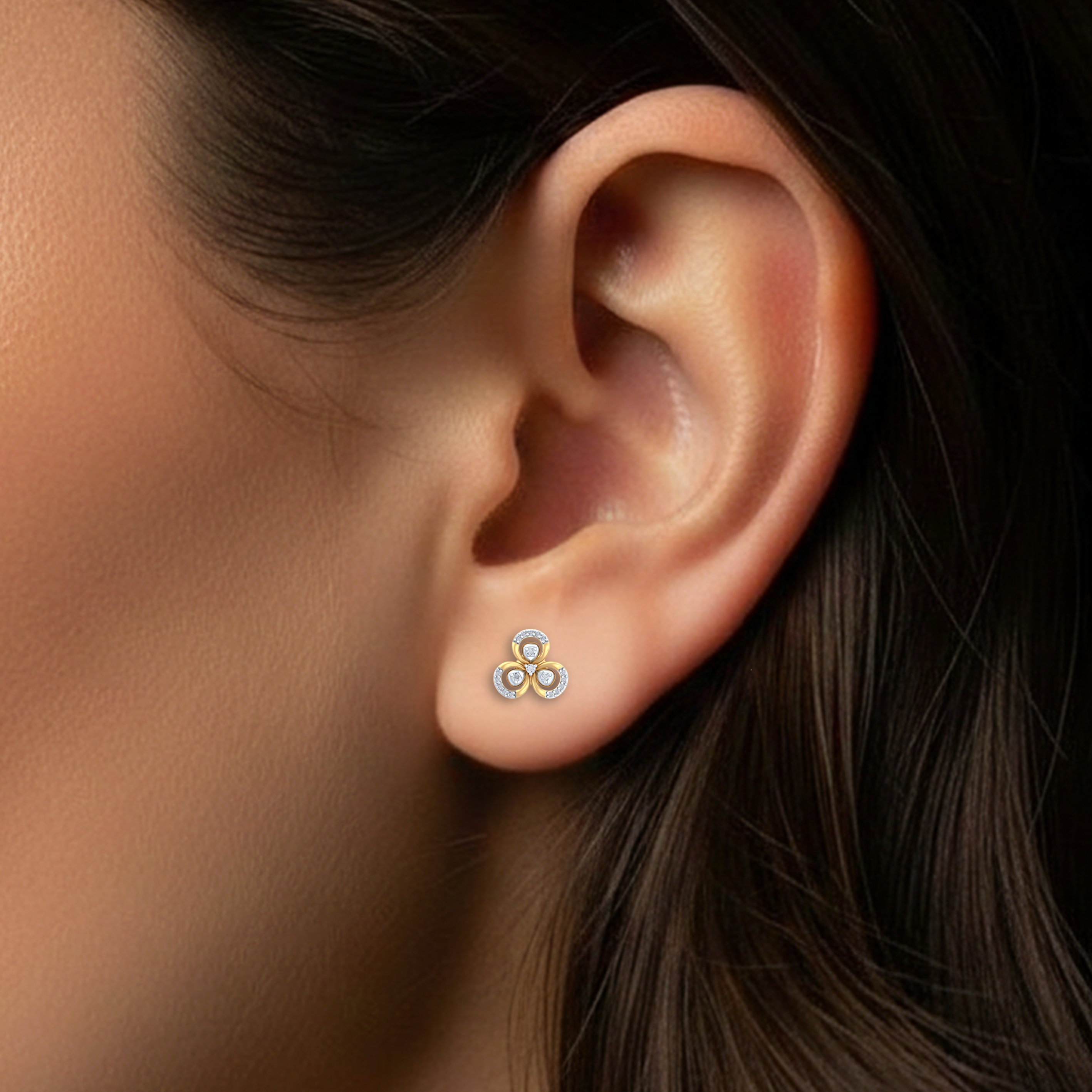Floral Yellow Gold Diamond Earring close up shot | under 40k 