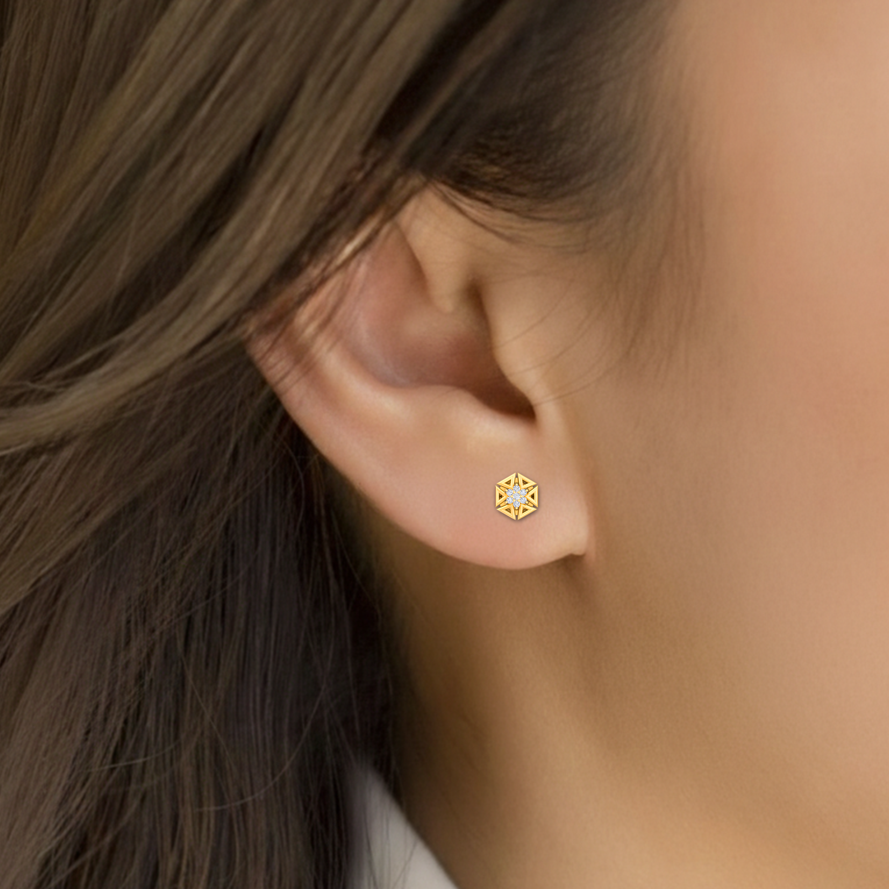Yellow Gold Diamond Earring close up shot | under 30k 