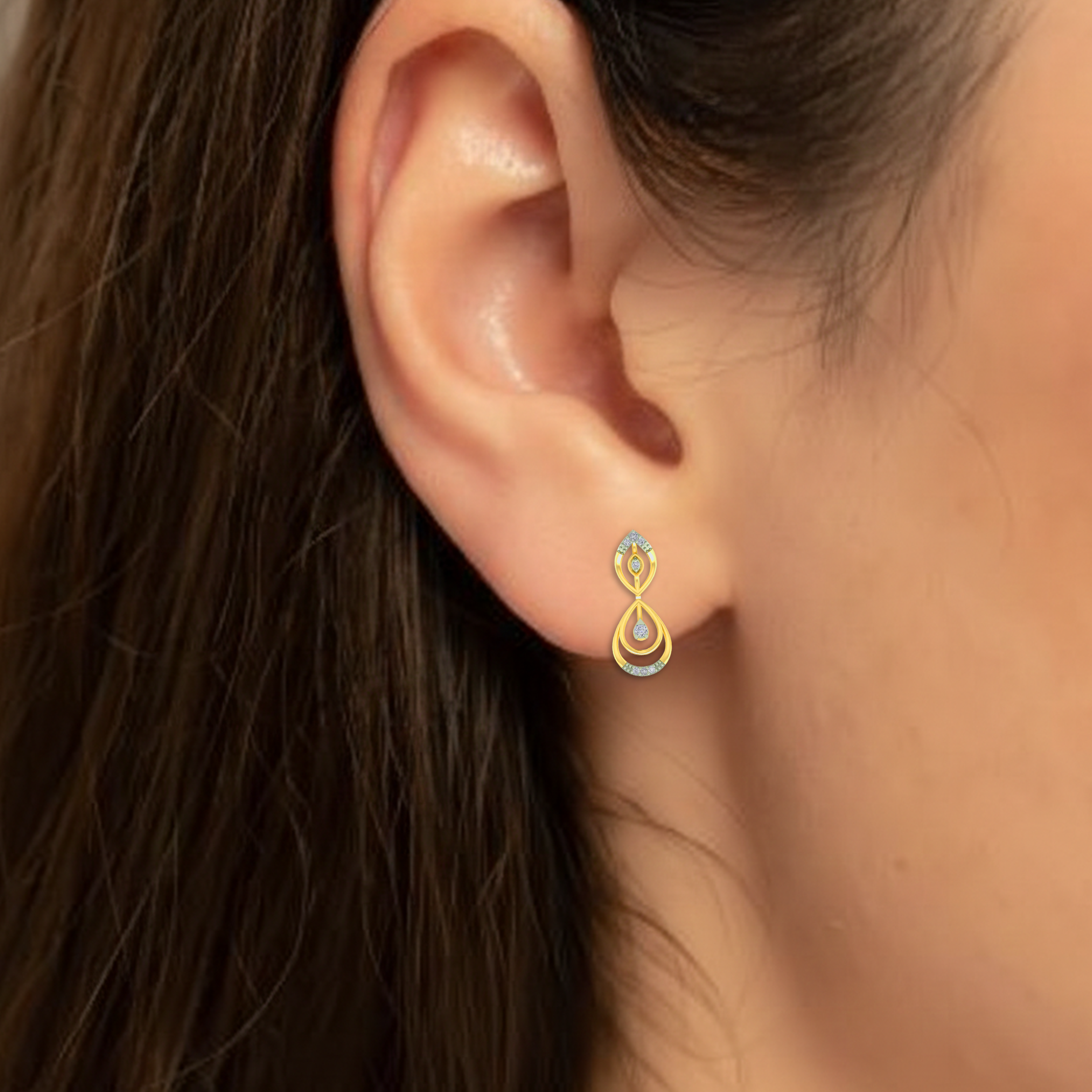 Yellow Gold Diamond Earring Close up Shot| under 30K