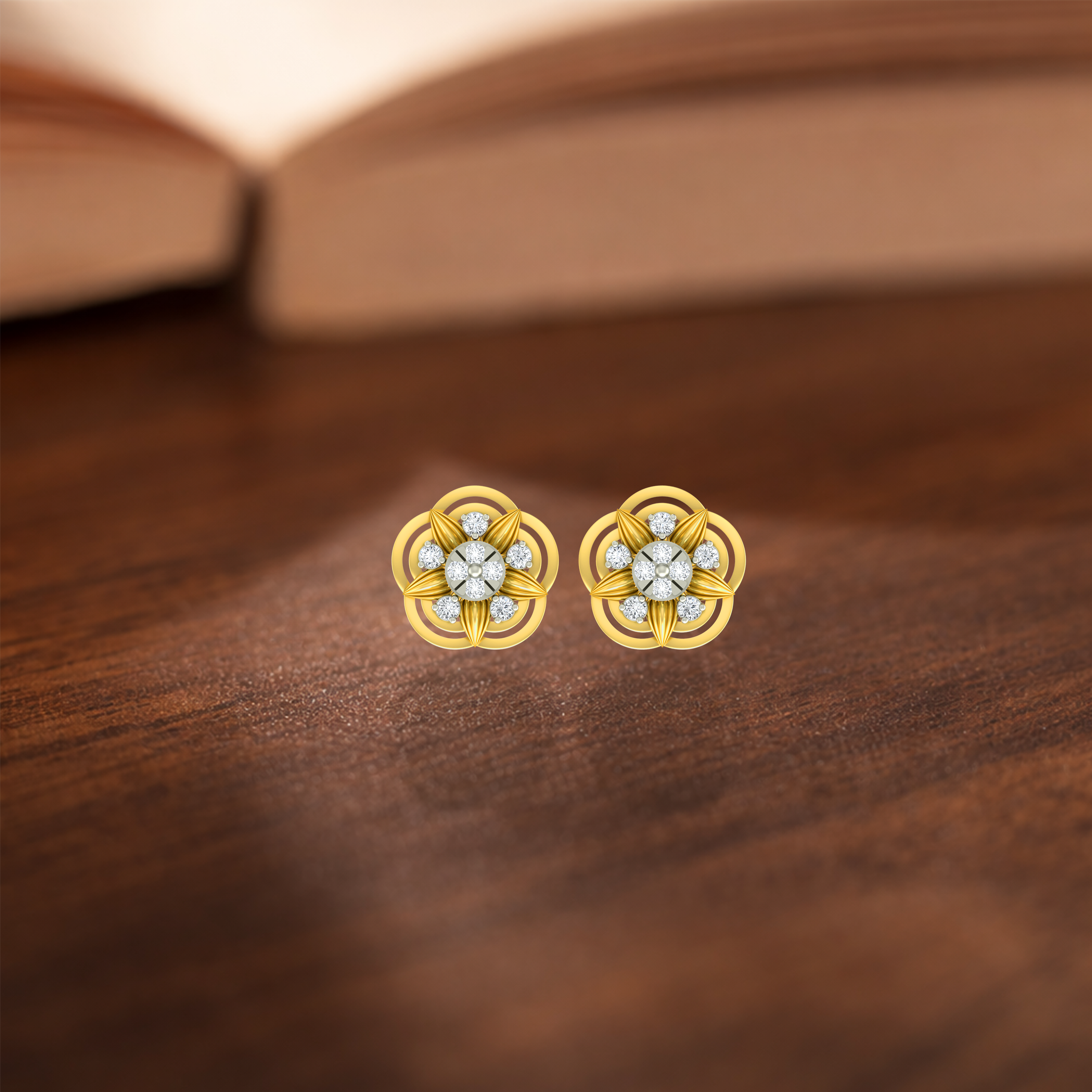Floral Yellow Gold Diamond Earring | under 40k 