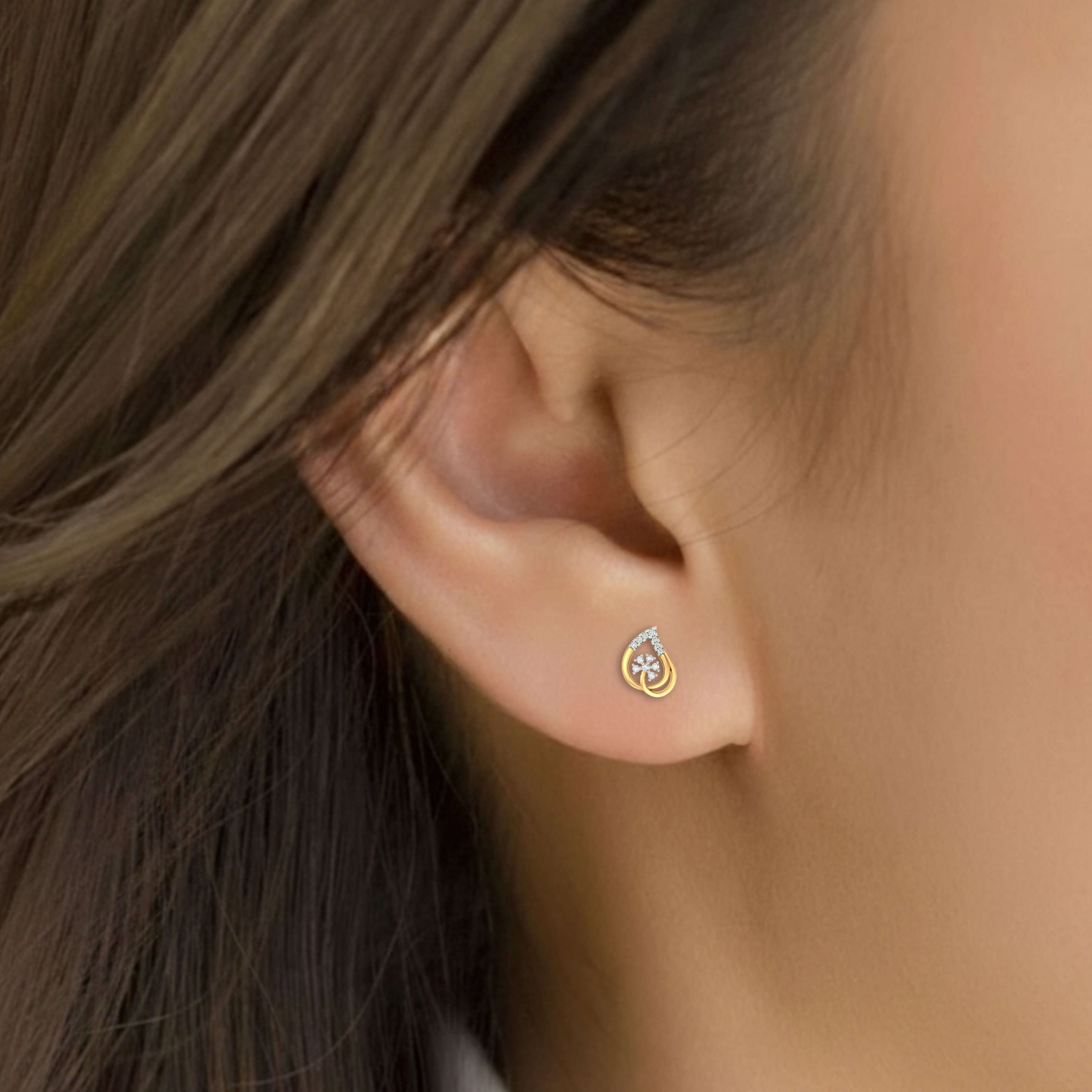 Yellow Gold Diamond Earring close up shot | under 40k 