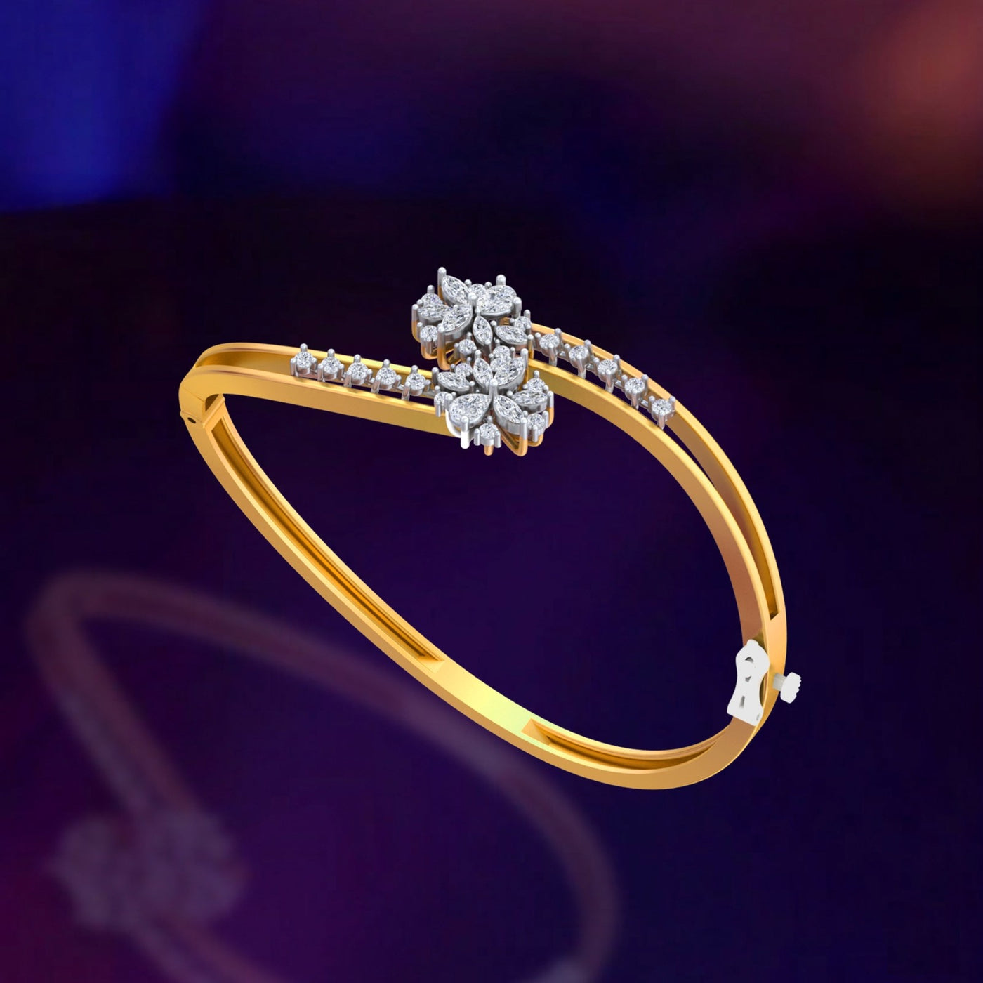 yellow Gold and diamond bracelet with diamond accents on a dark background