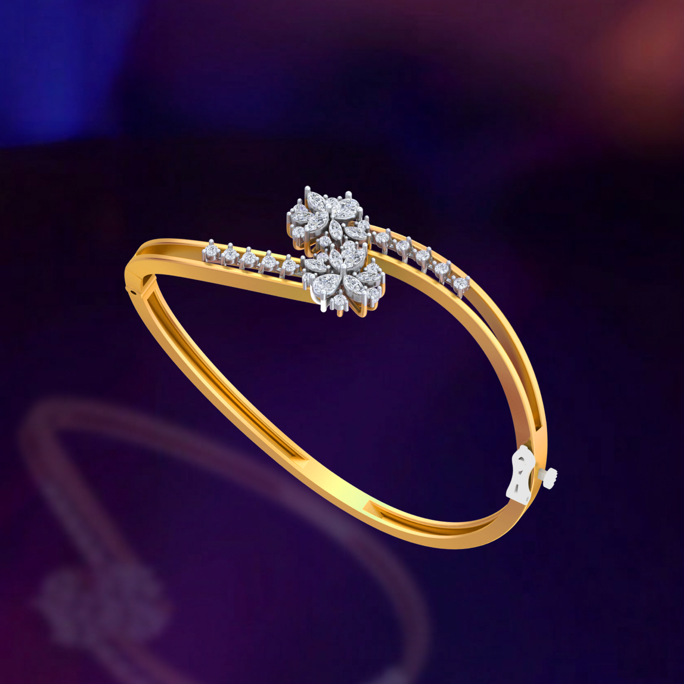 Yellow gold diamond floral bracelet with sparkling flower cluster design