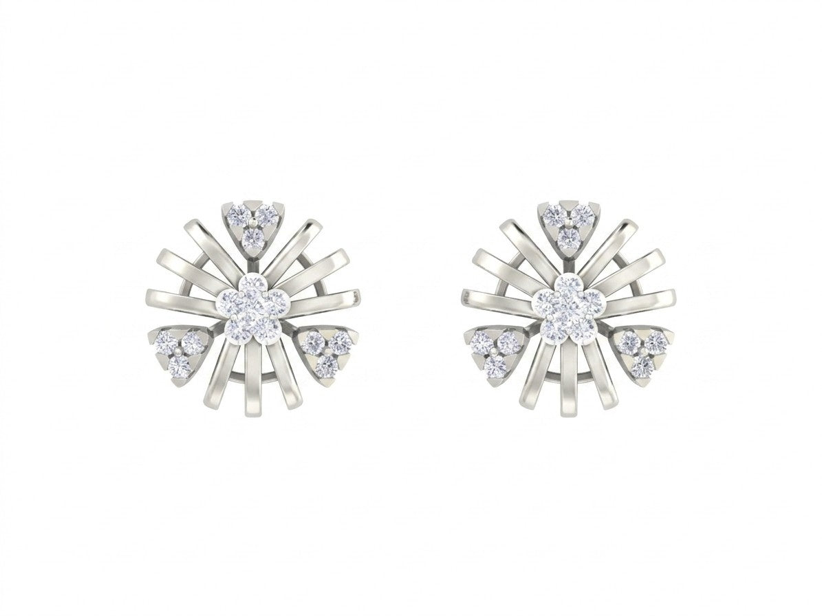 Pair of white gold and diamond round-shaped stud earrings on a white background