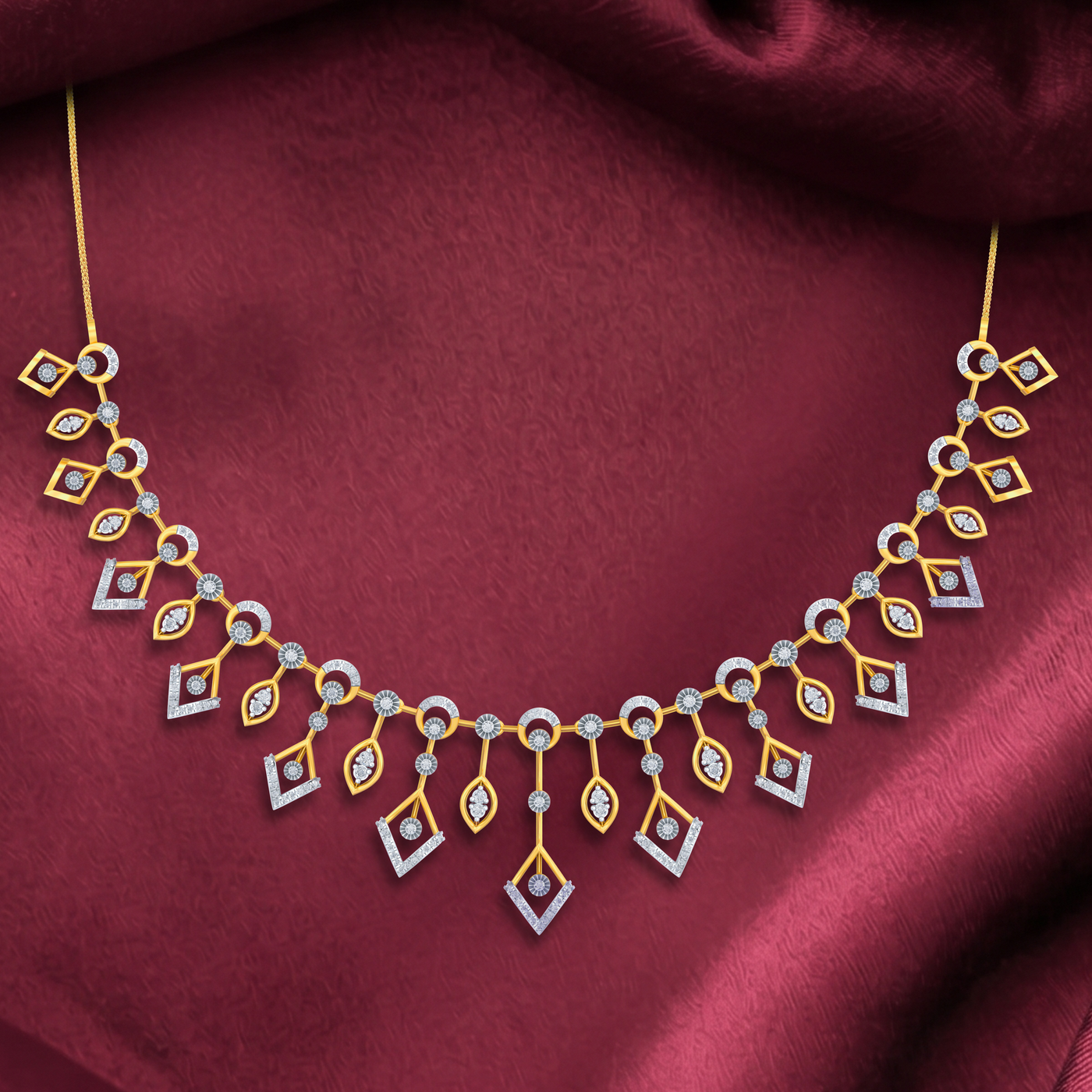 Gold & Diamond Choker Necklace Set KRC60153