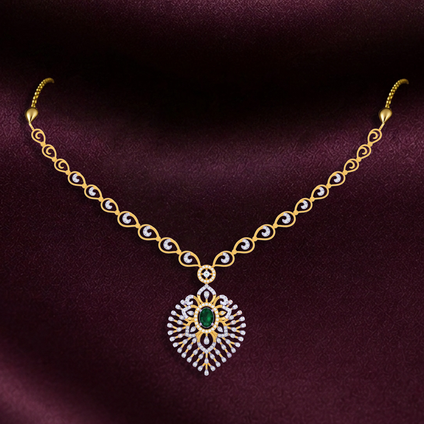 Gold & Diamond Gemstone Necklace Set KRC60123