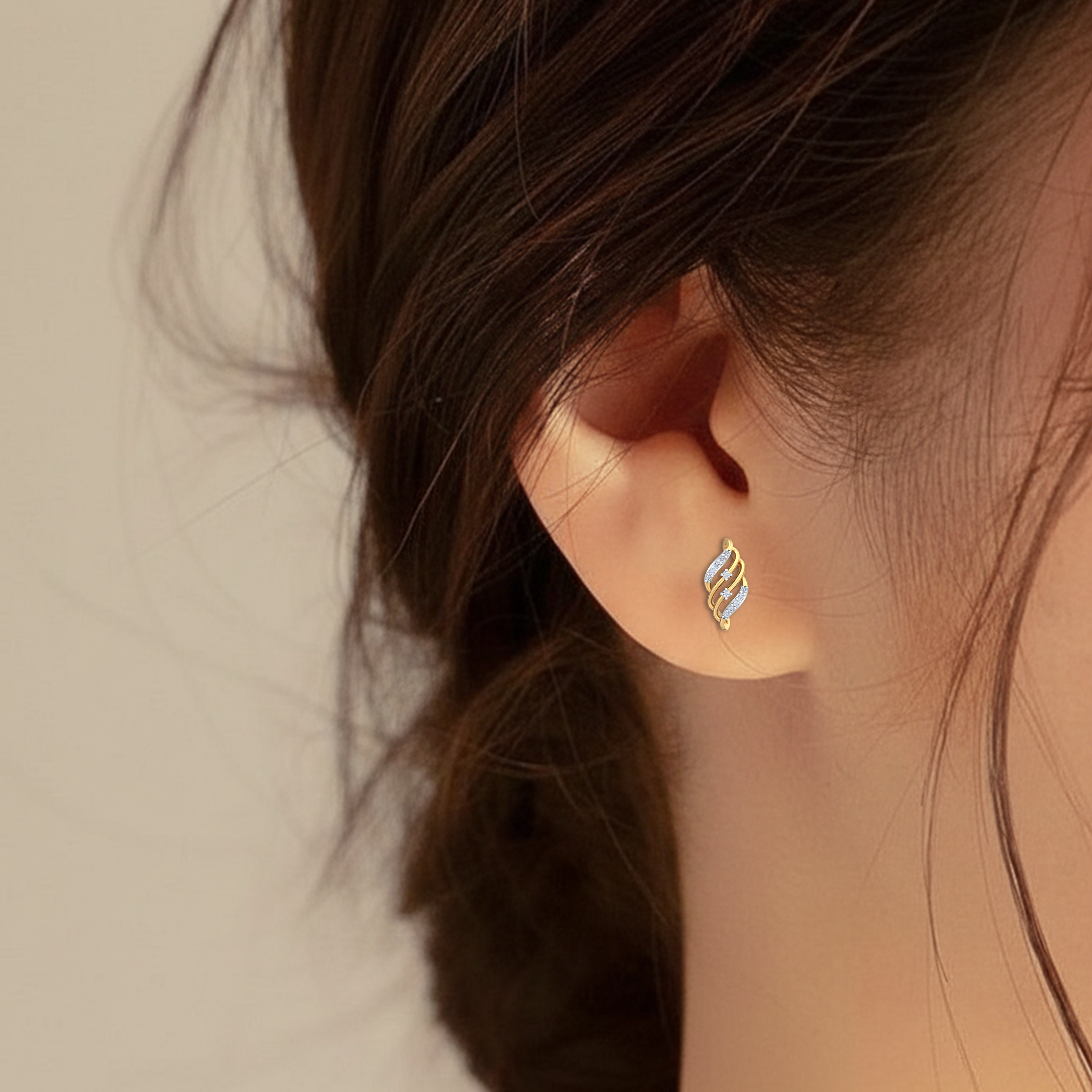 Rose Gold Diamond Earring close up shot | under 40k 