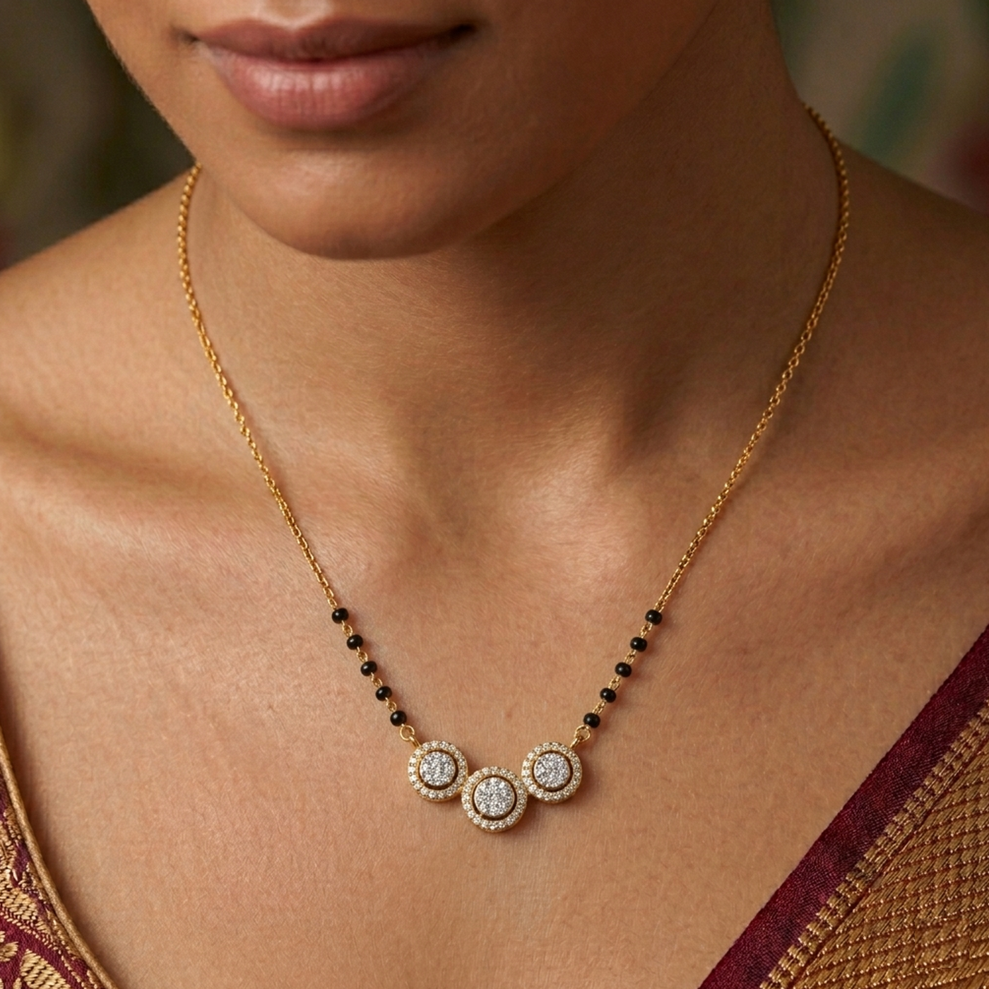 Gold & Diamond Halo Mangalsutra For Women KRC50140