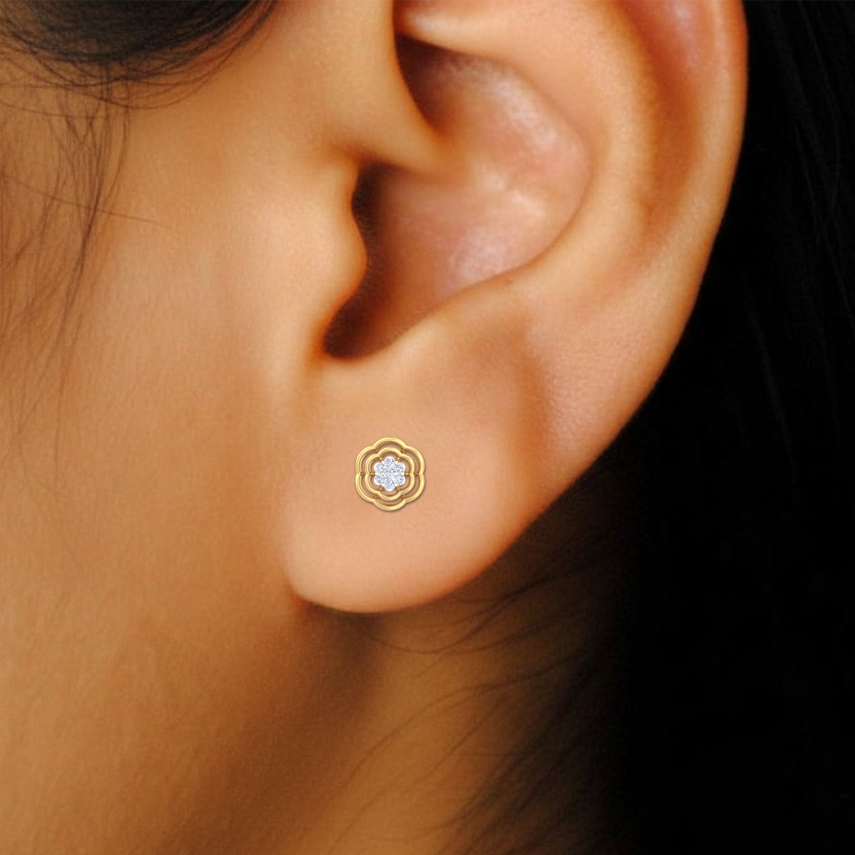 Floral yellow Gold Diamond Earring Close up Shot | under 30k 