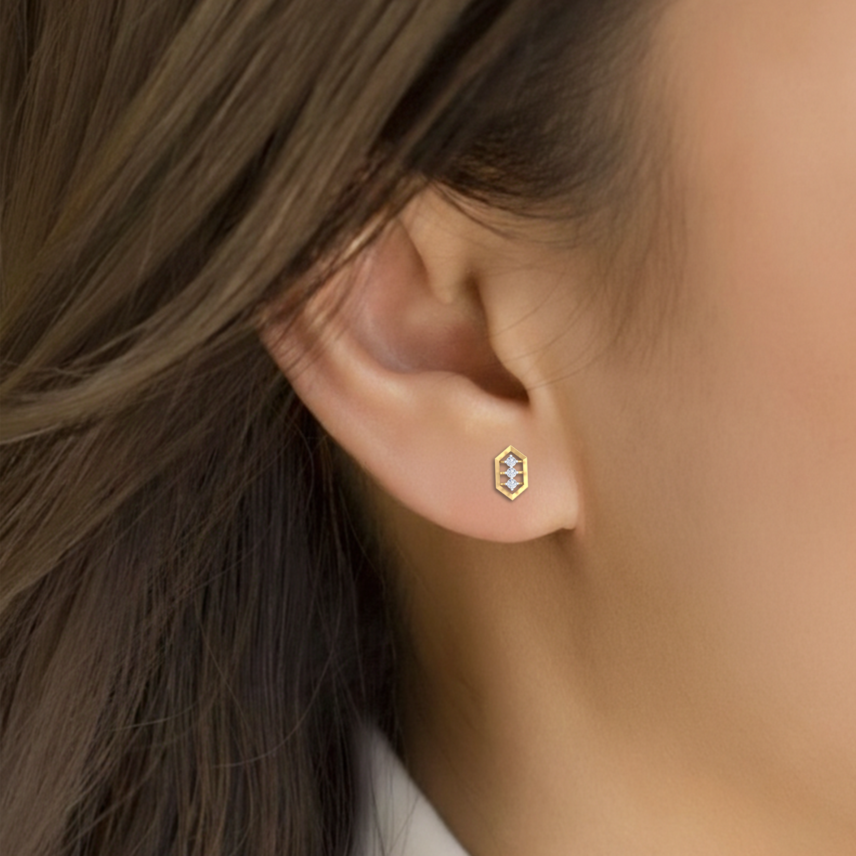 Yellow Gold Diamond Earring close up shot| under 40k 