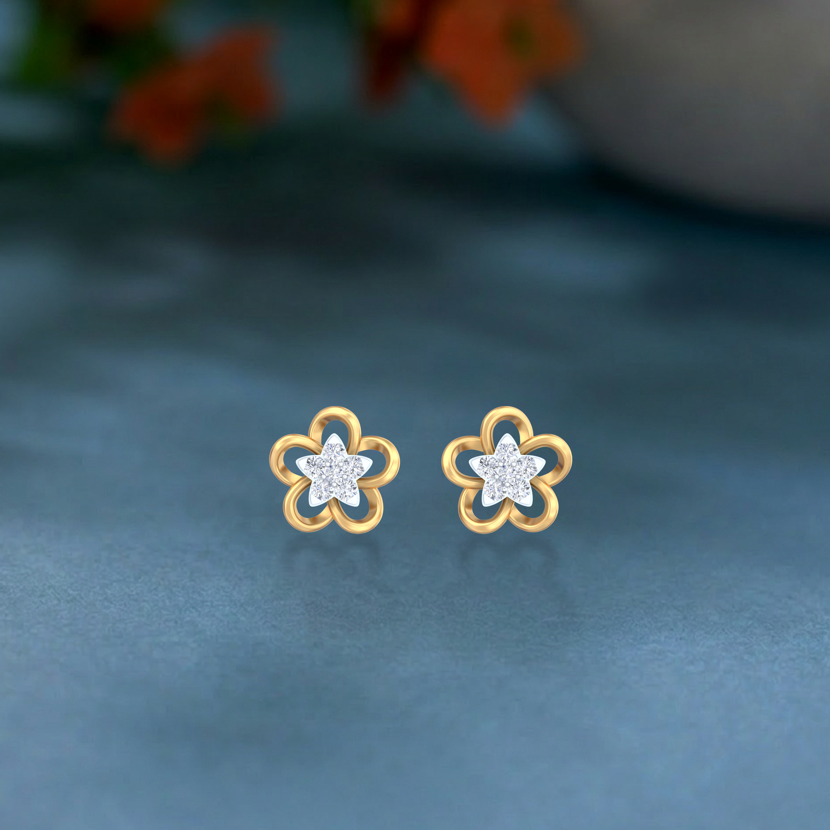 Floral Yellow Gold Diamond Earring | under 40k 