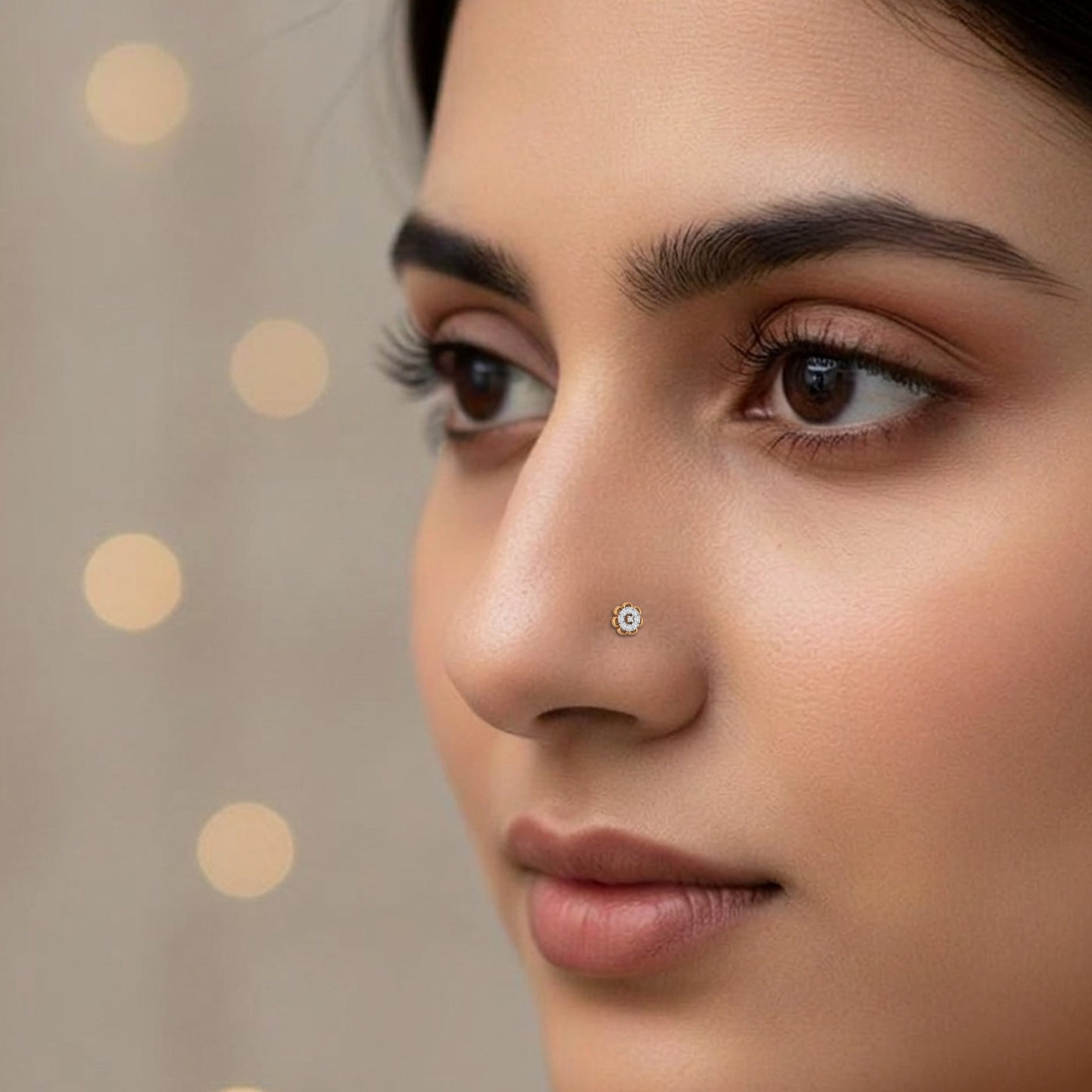 Close-up of a person's face with a neutral background
