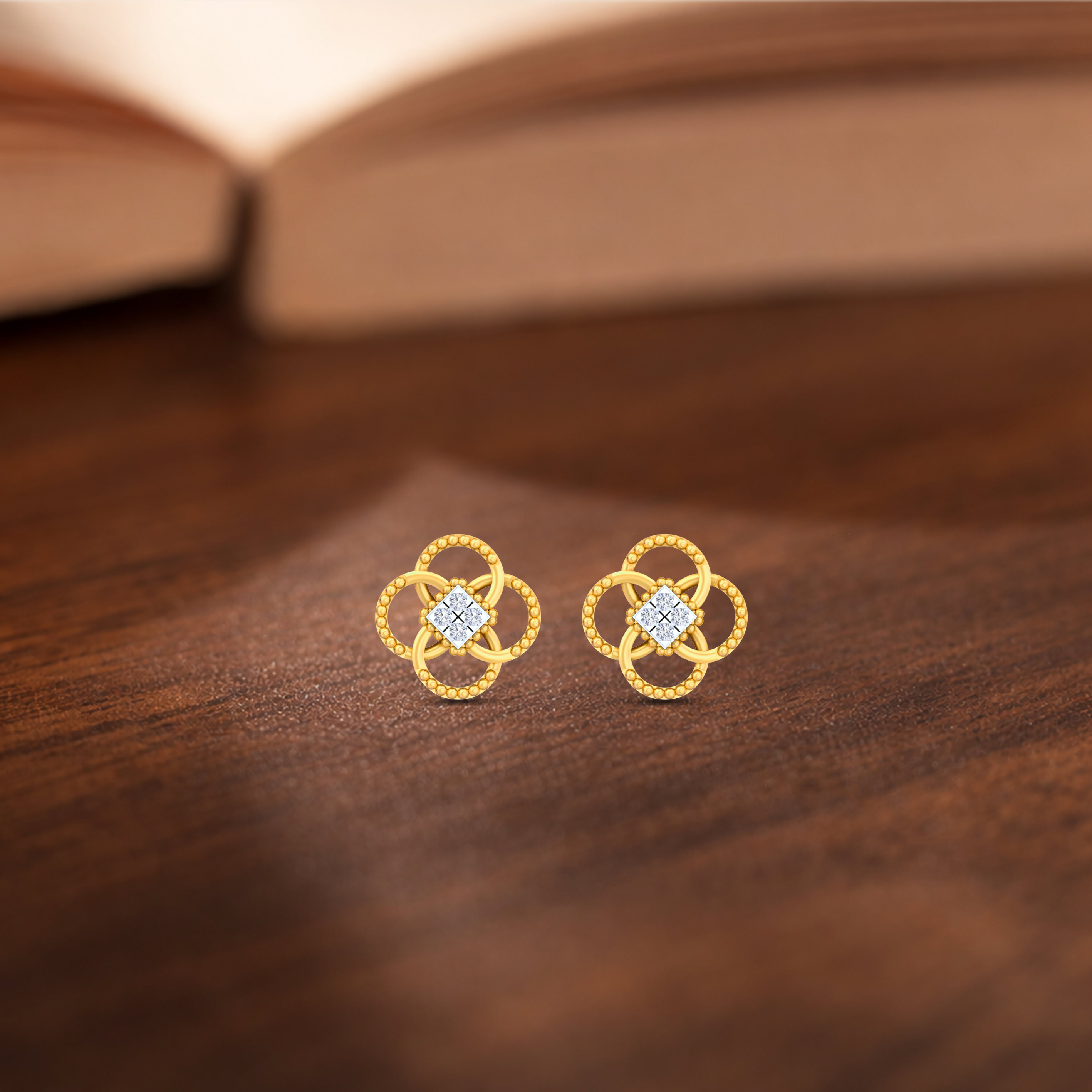 Floral Yellow Gold Diamond Earring | under 40k 