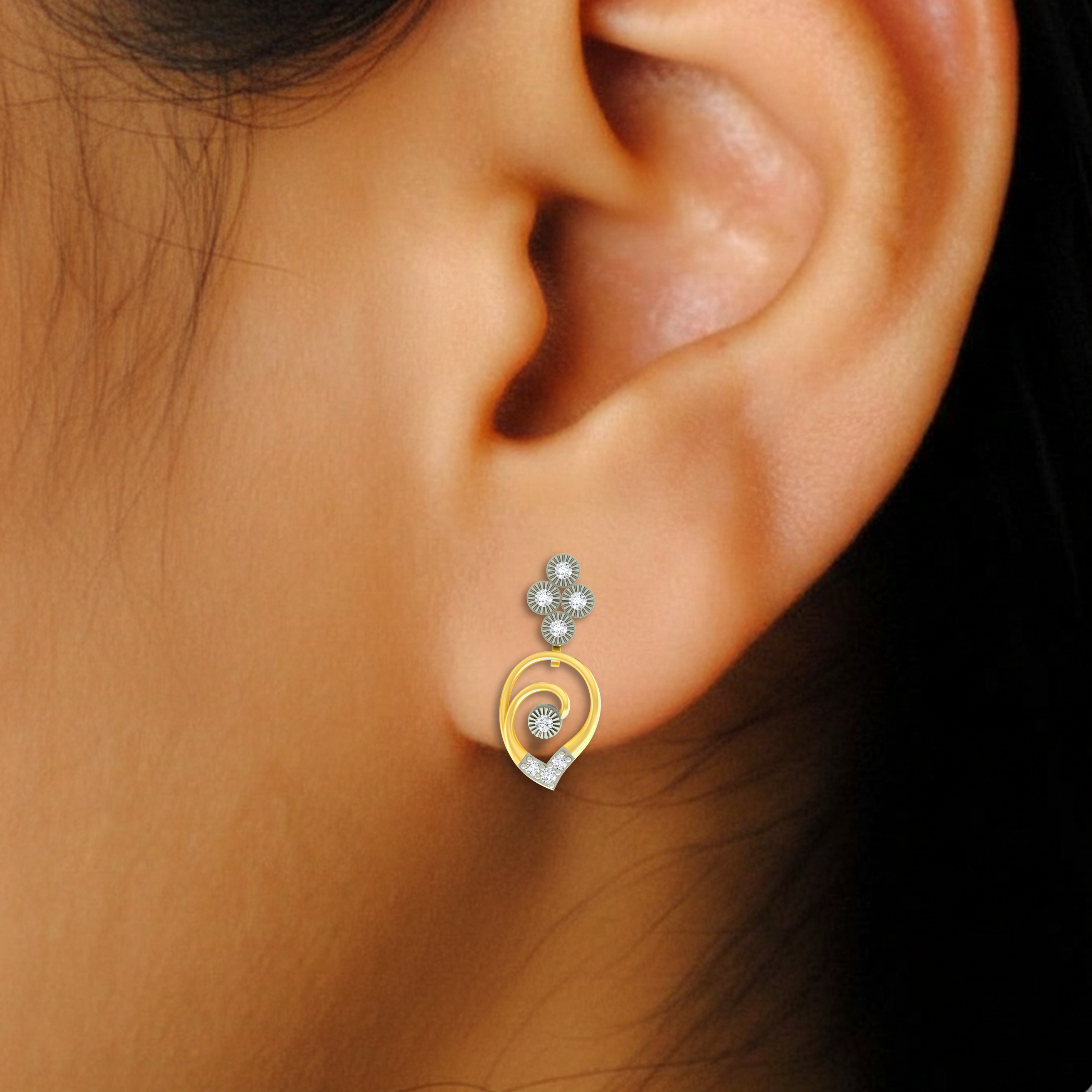 Yellow Gold Diamond Earring close up shot | under 40k 