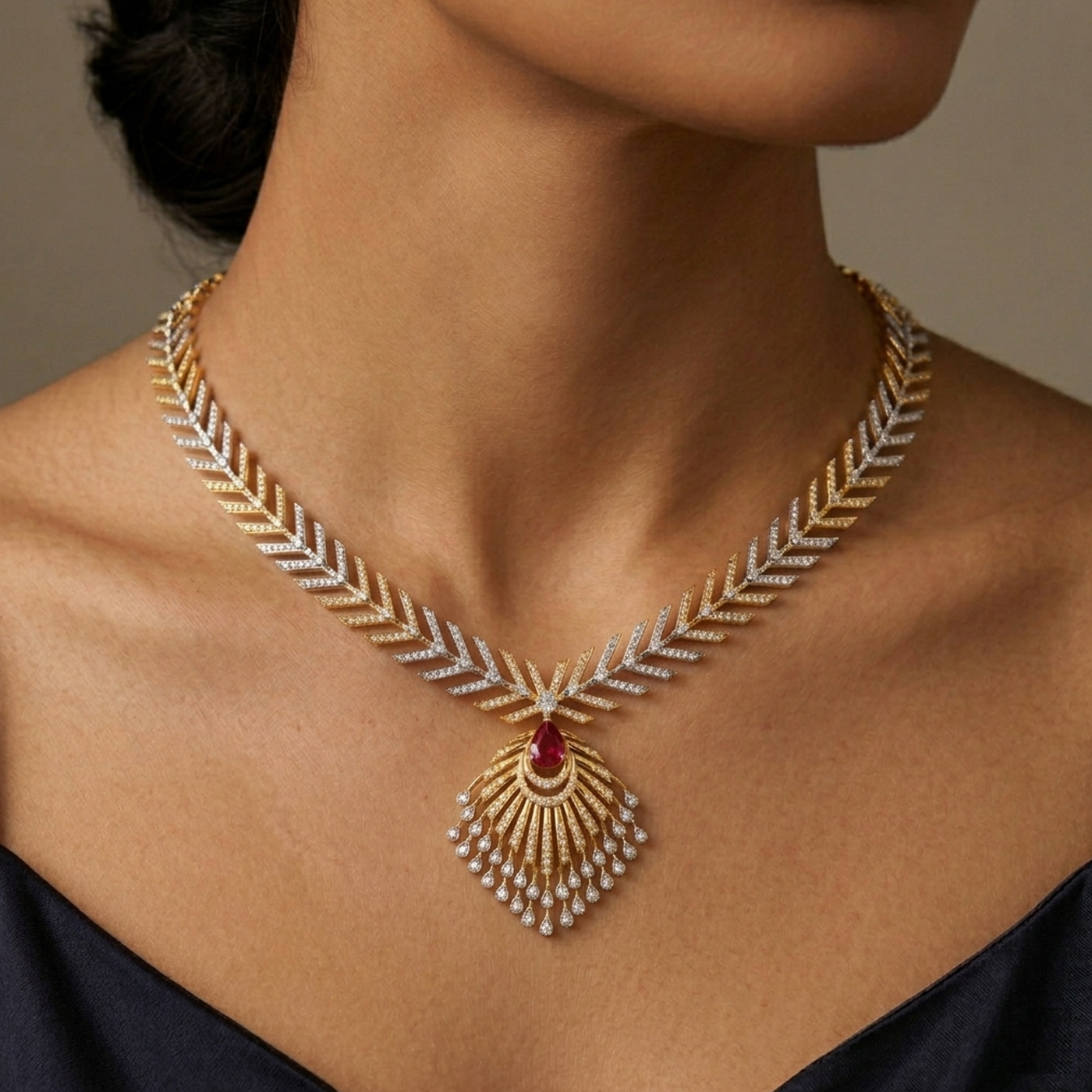 Gold & Diamond Gemstone Necklace Set KRC60162
