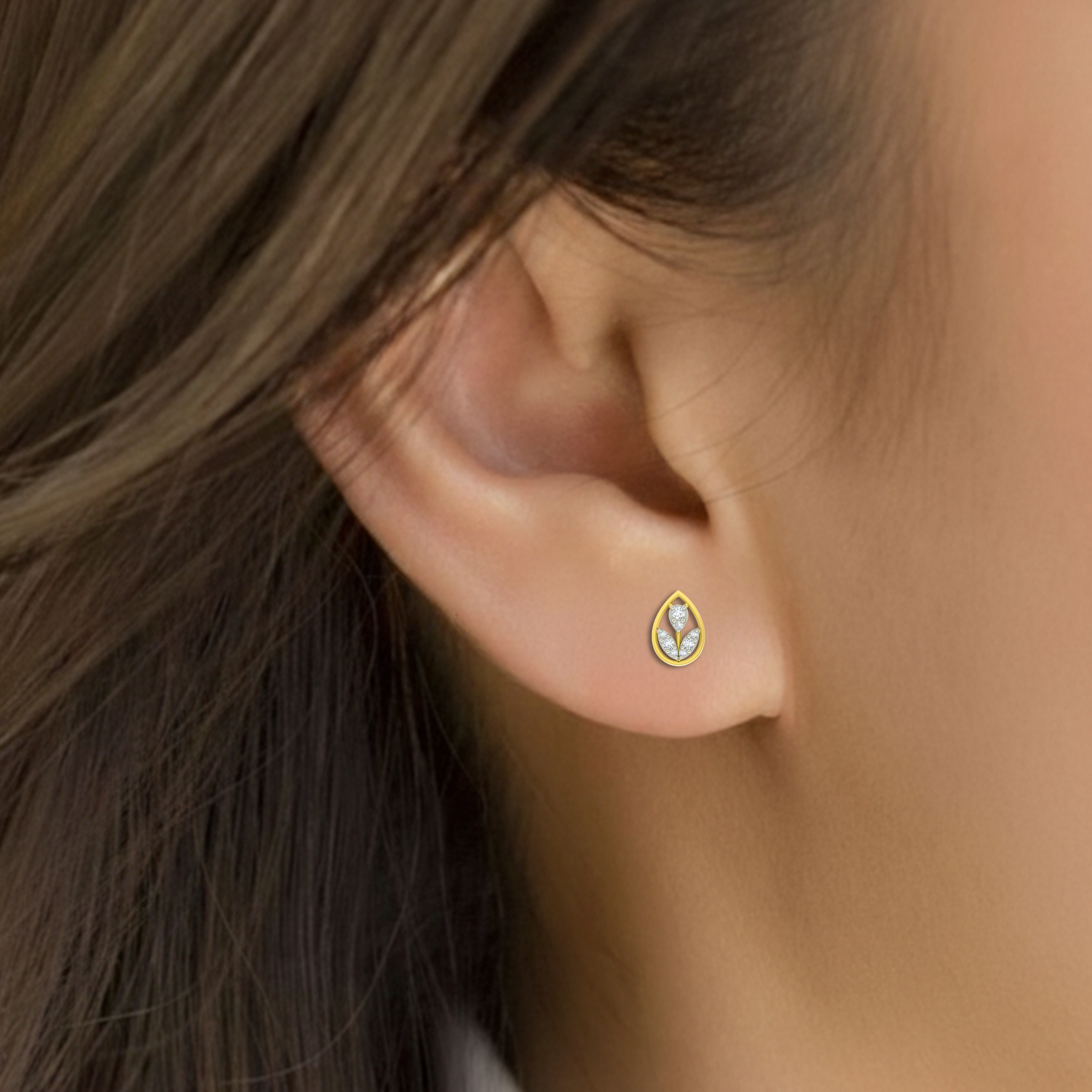 Yellow Gold Diamond Earring close up shot | under 40k 