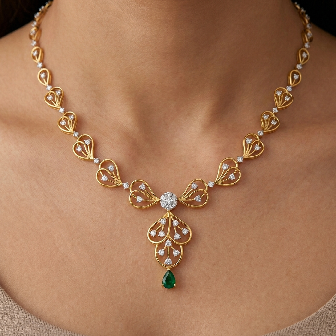 Gold & Diamond Gemstone Necklace Set KRC60122