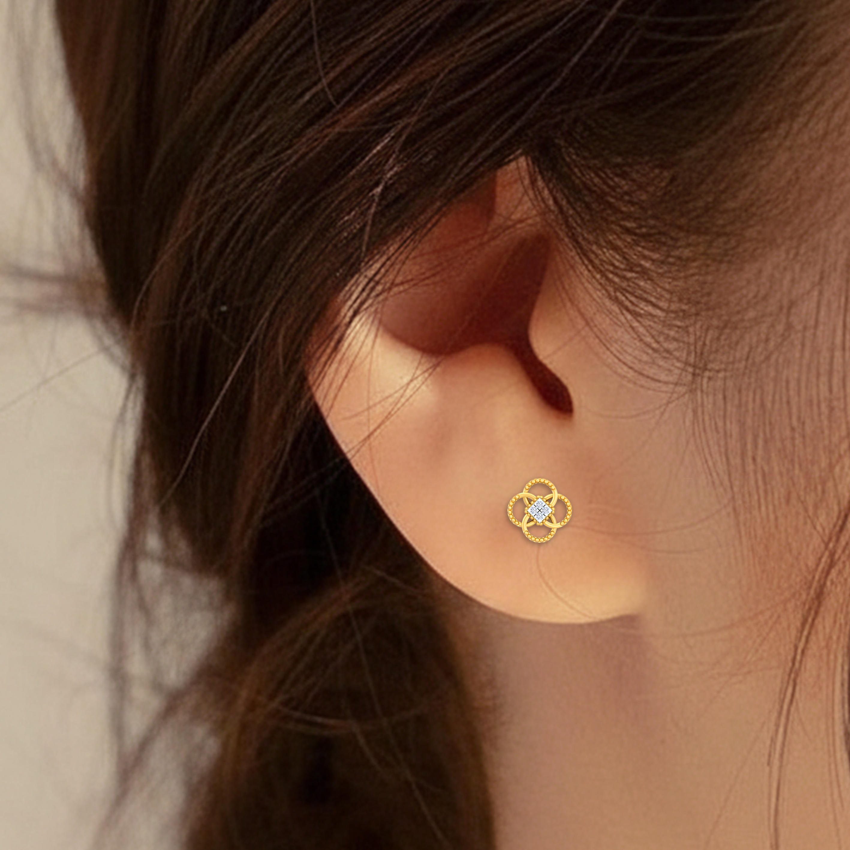 Floral Yellow Gold Diamond Earring close up shot | under 40k 
