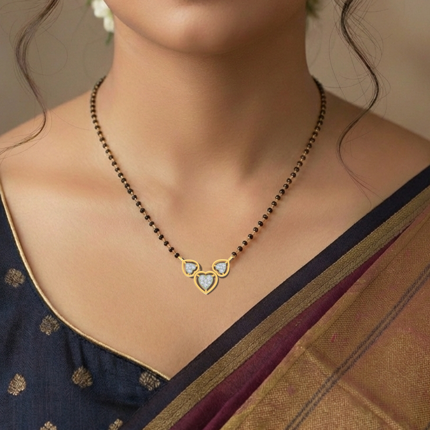 Gold & Diamond Heart Mangalsutra For Women KRC50109