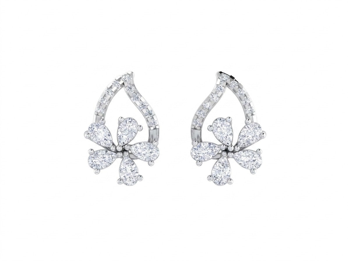 Gold & diamond floral women stud earrings in white gold with sparkling natural diamonds.