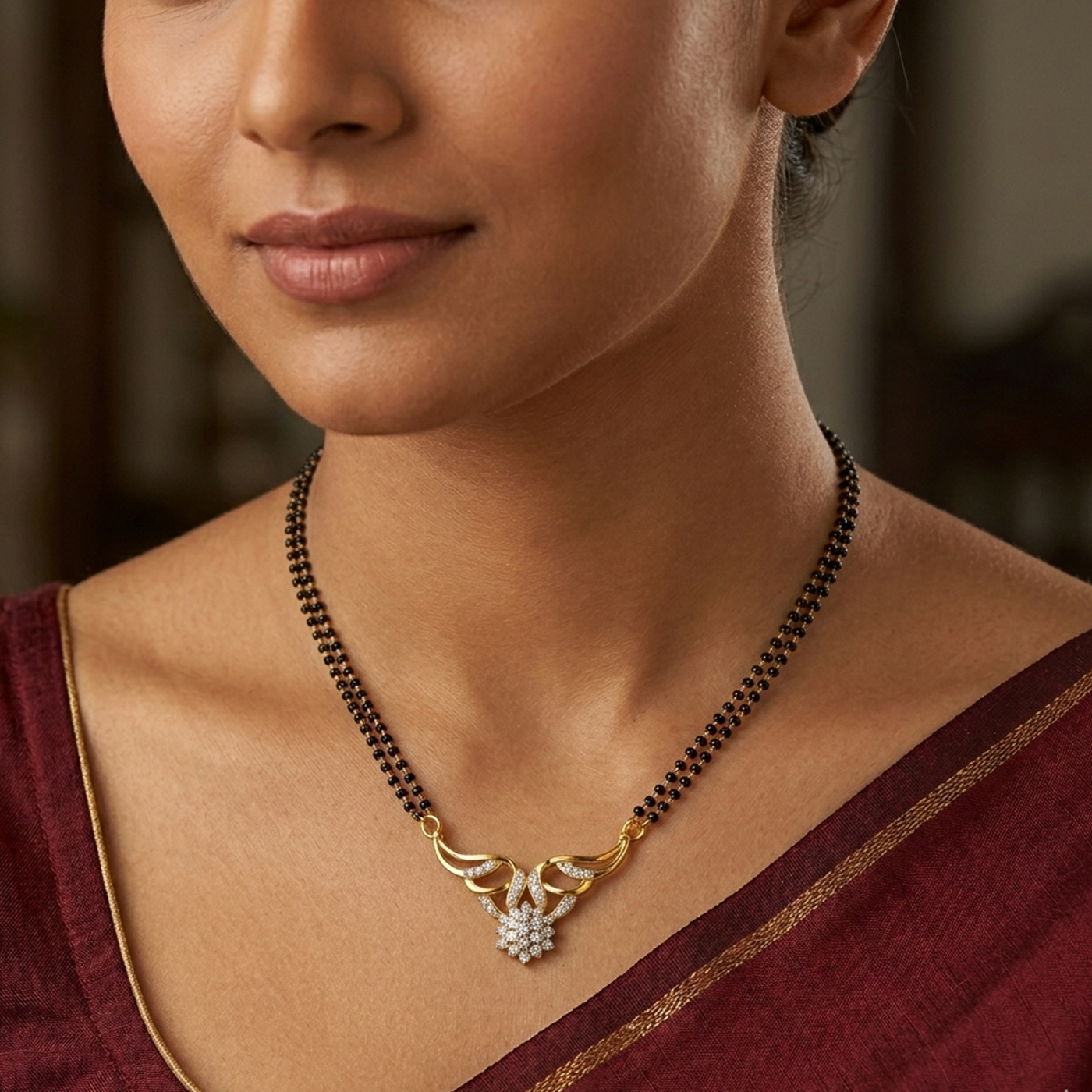Gold & Diamond Floral Mangalsutra For Women KRB50046