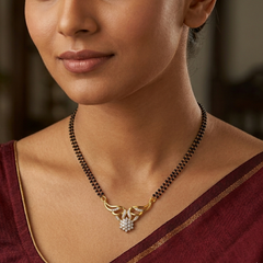 Gold & Diamond Floral Mangalsutra For Women KRB50046