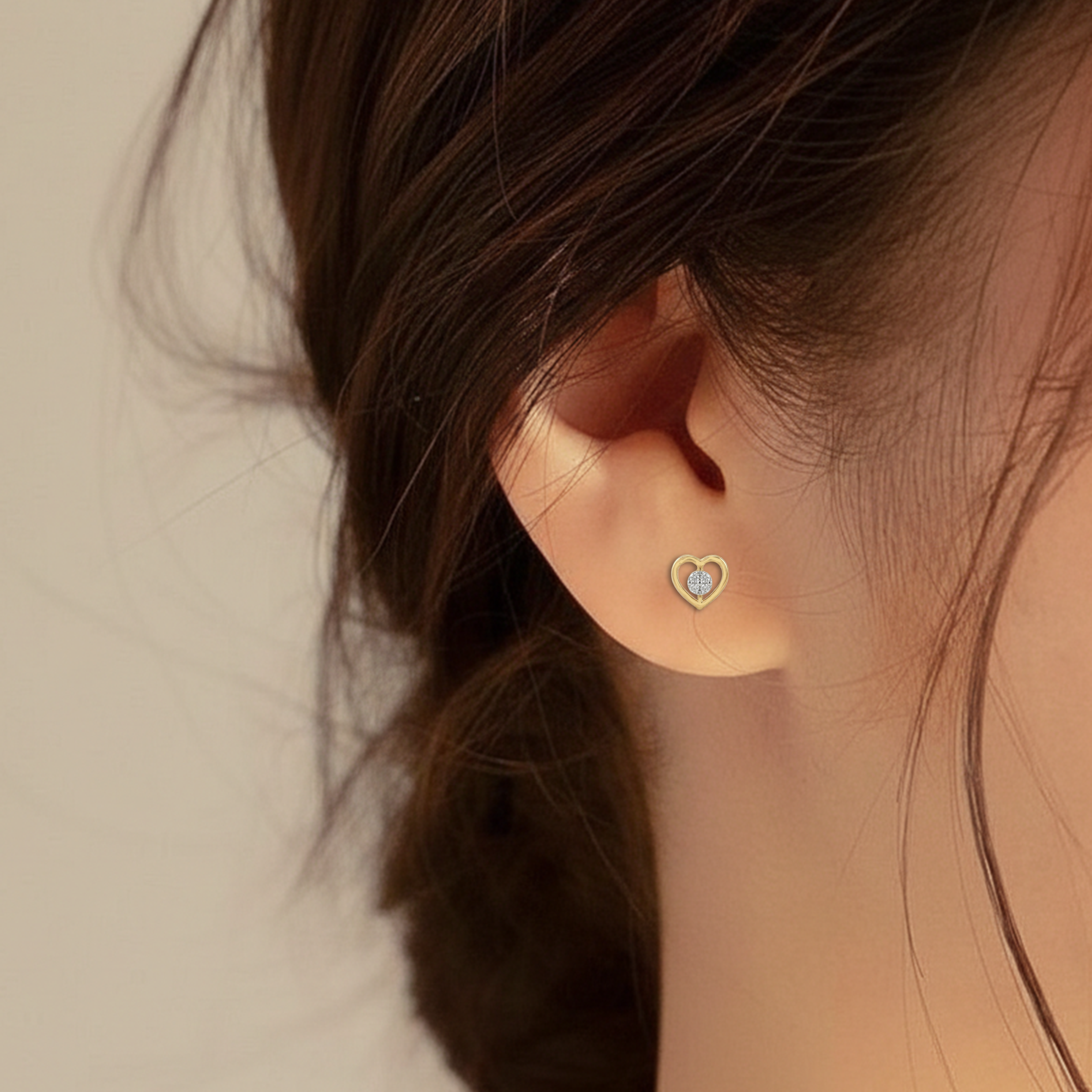 Heart Yellow Gold Diamond Earring Close up Shot| under 40k 